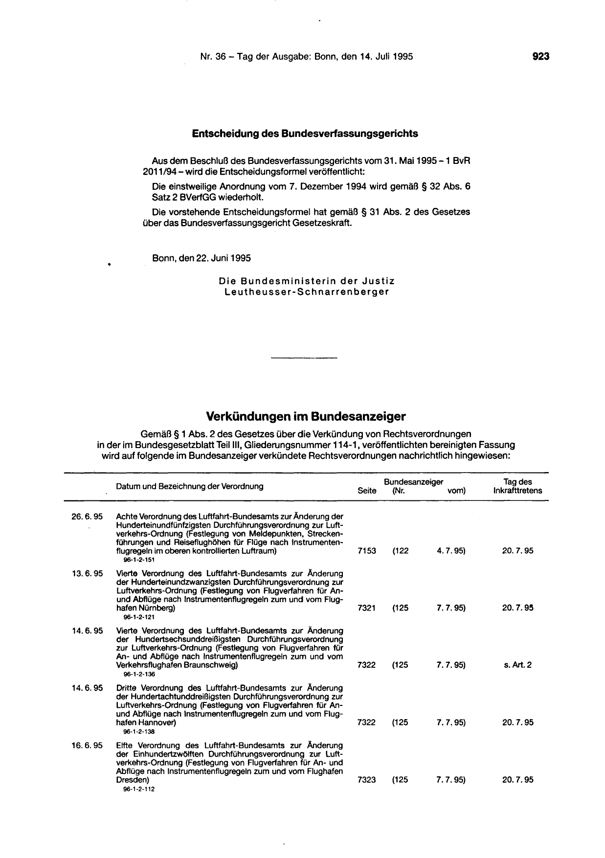 BGBl. 1995, Seite 923 — Originalseite als Abbildung
