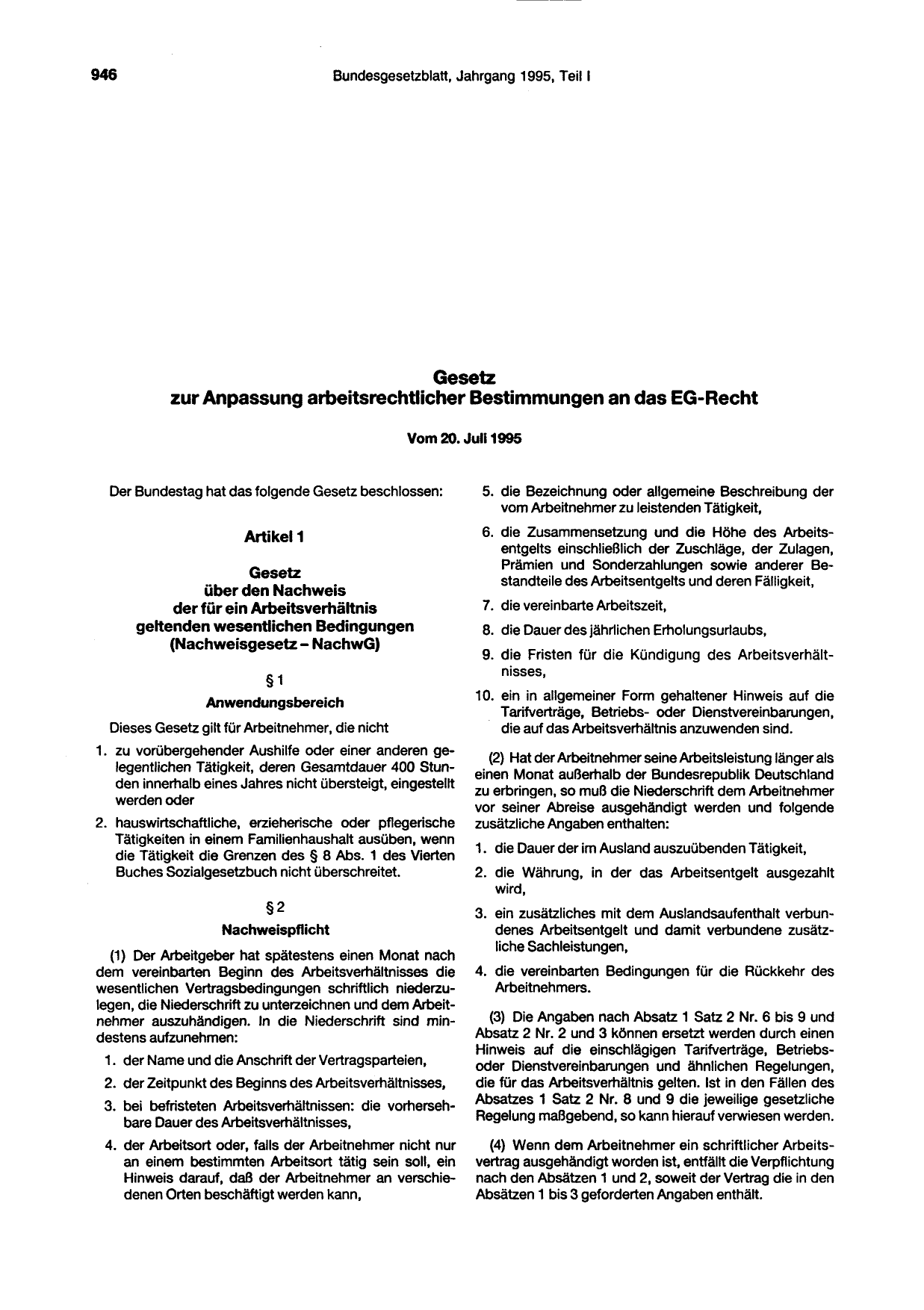 BGBl. 1995, Seite 946 — Originalseite als Abbildung