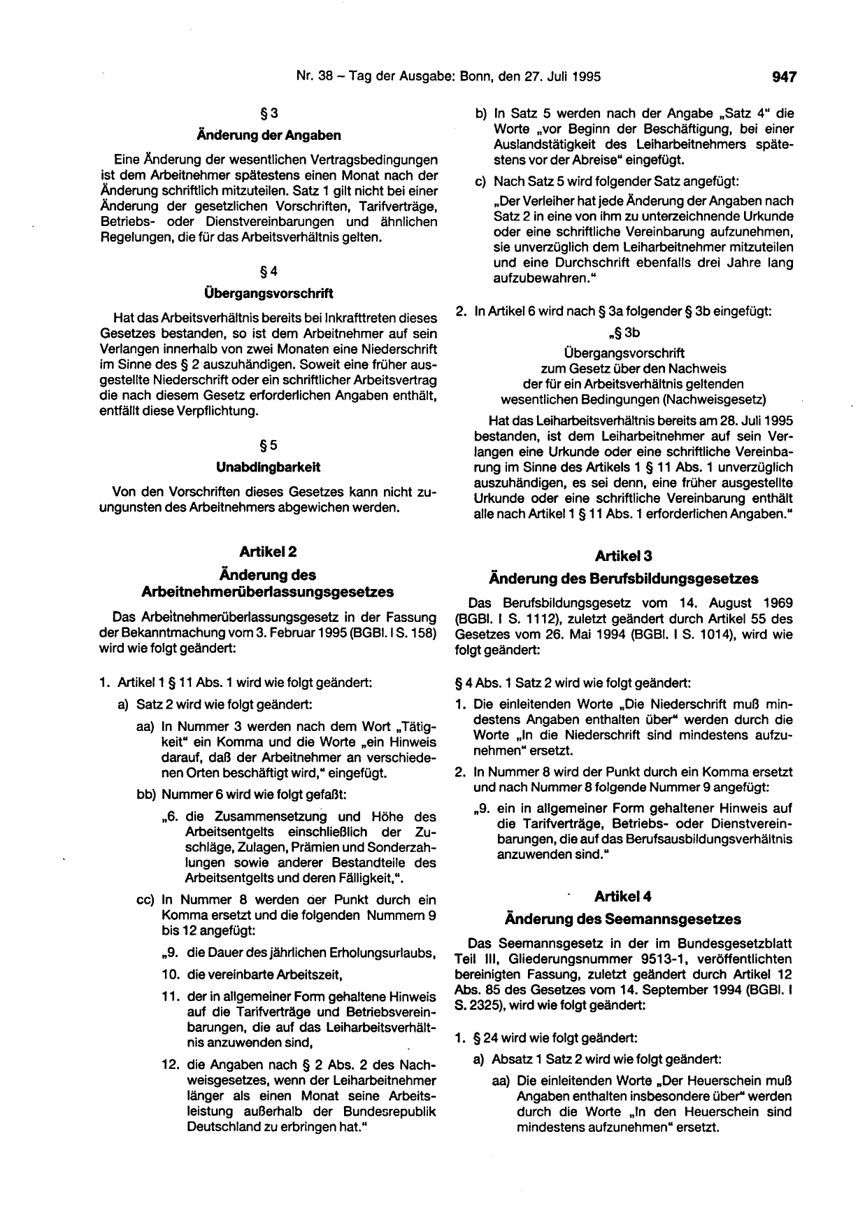 BGBl. 1995, Seite 947 — Originalseite als Abbildung
