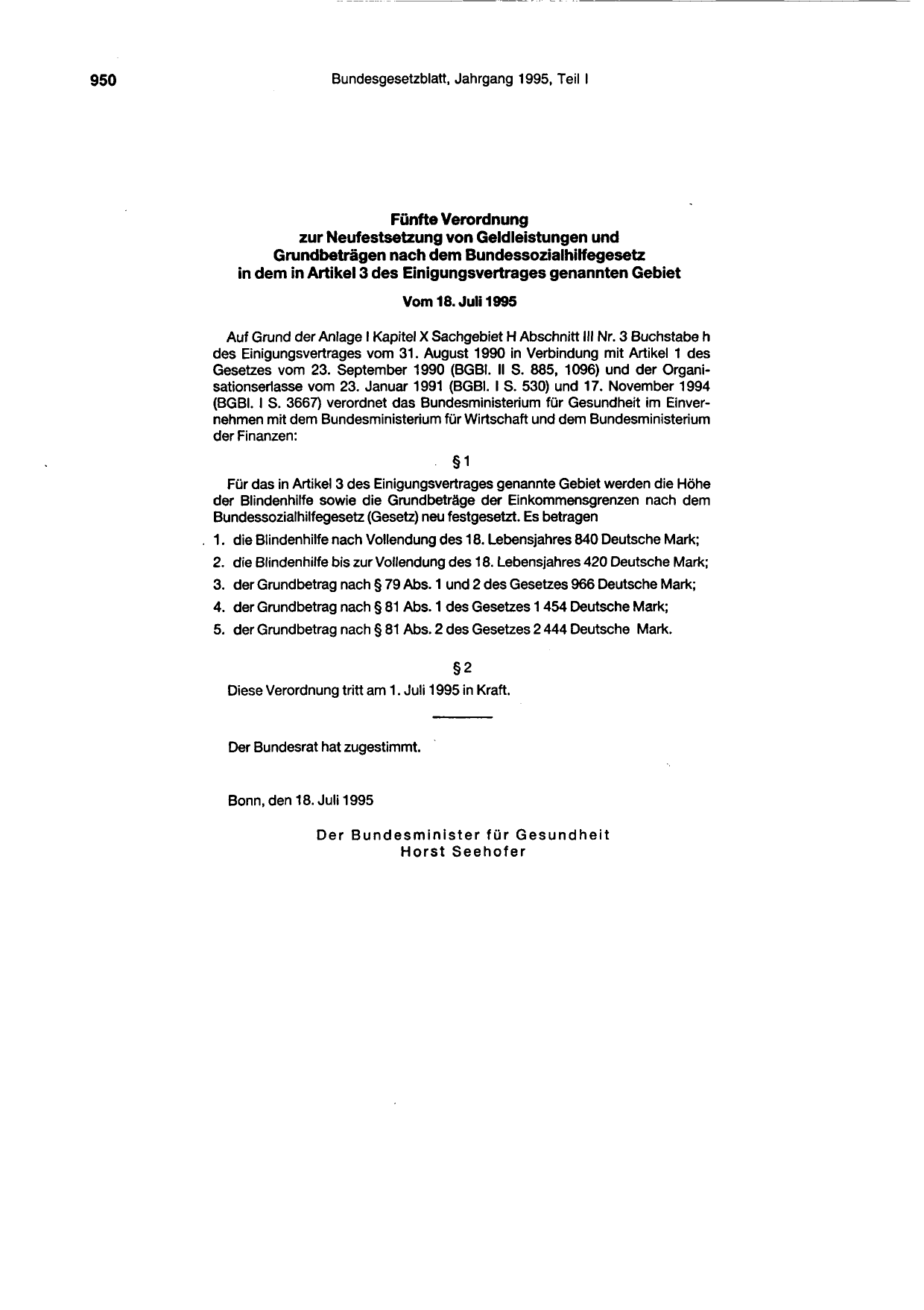 BGBl. 1995, Seite 950 — Originalseite als Abbildung