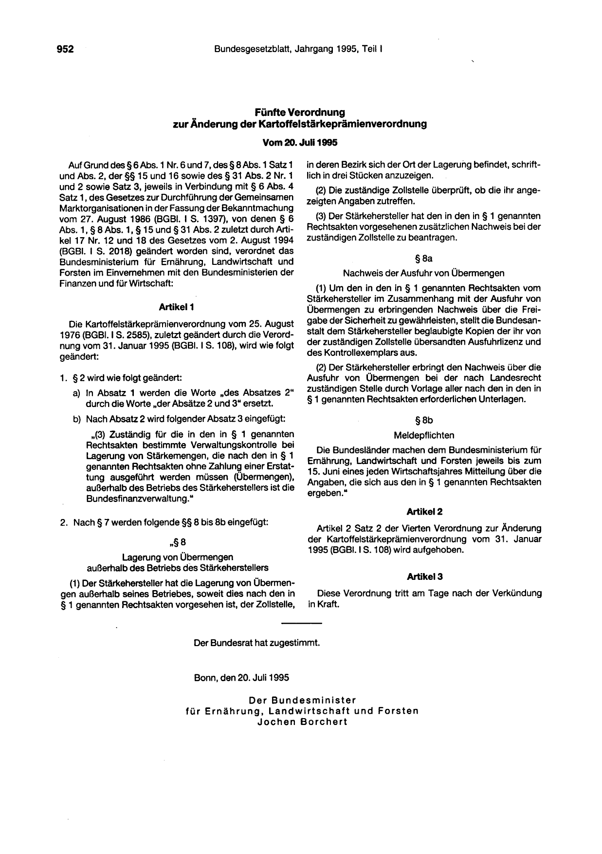 BGBl. 1995, Seite 952 — Originalseite als Abbildung