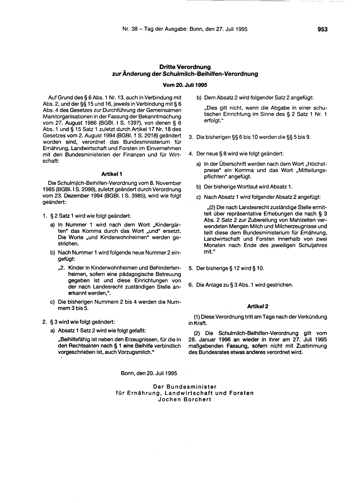 BGBl. 1995, Seite 953 — Originalseite als Abbildung