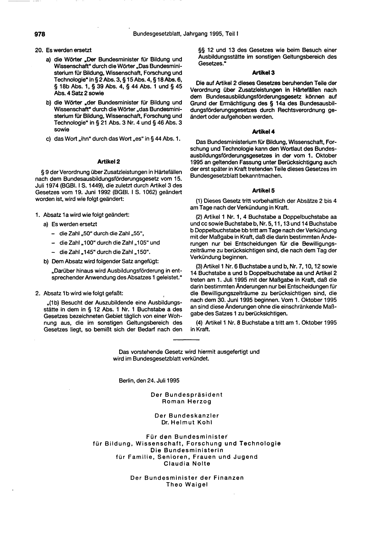 BGBl. 1995 — Originalseite als Abbildung