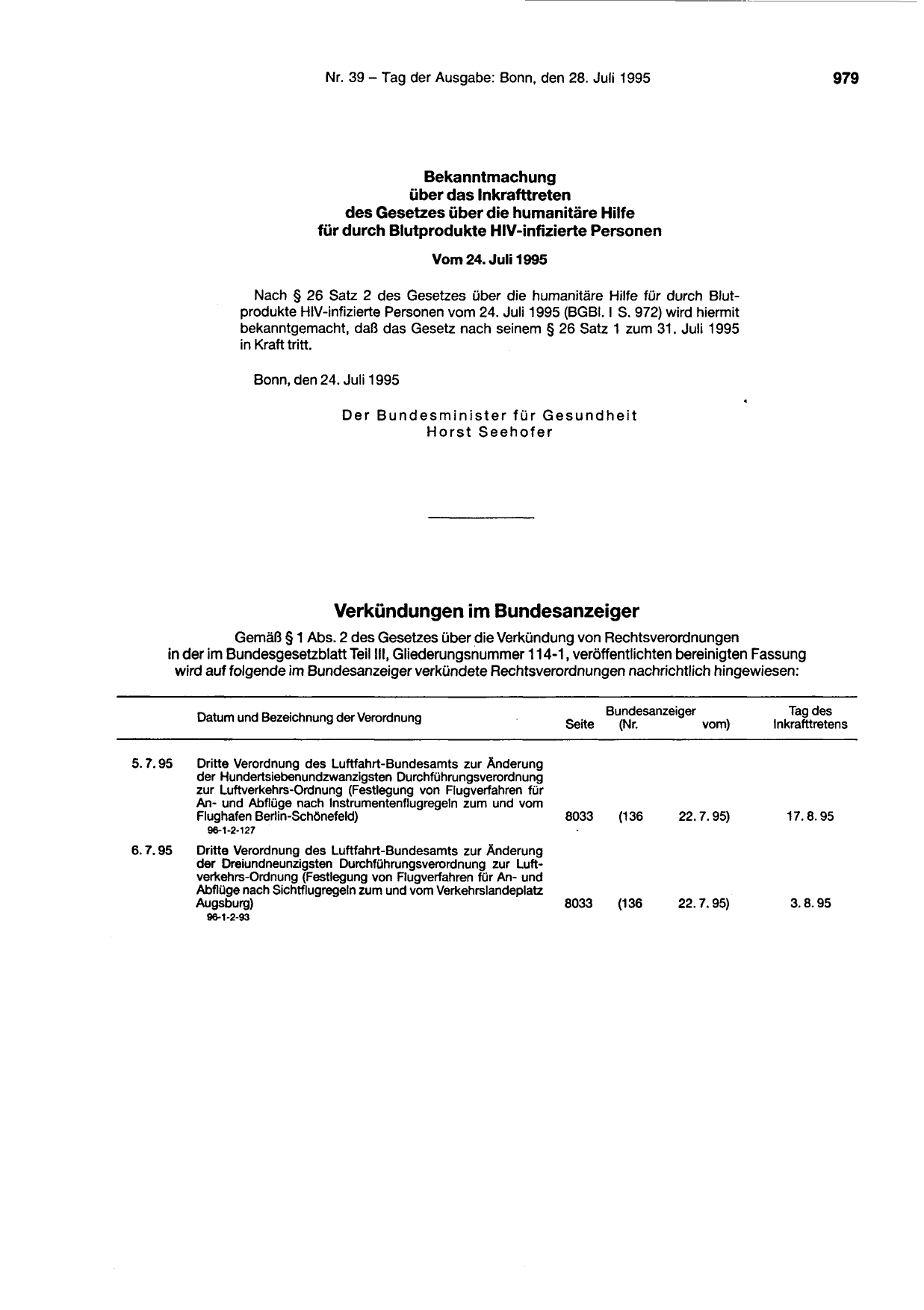 BGBl. 1995 — Originalseite als Abbildung