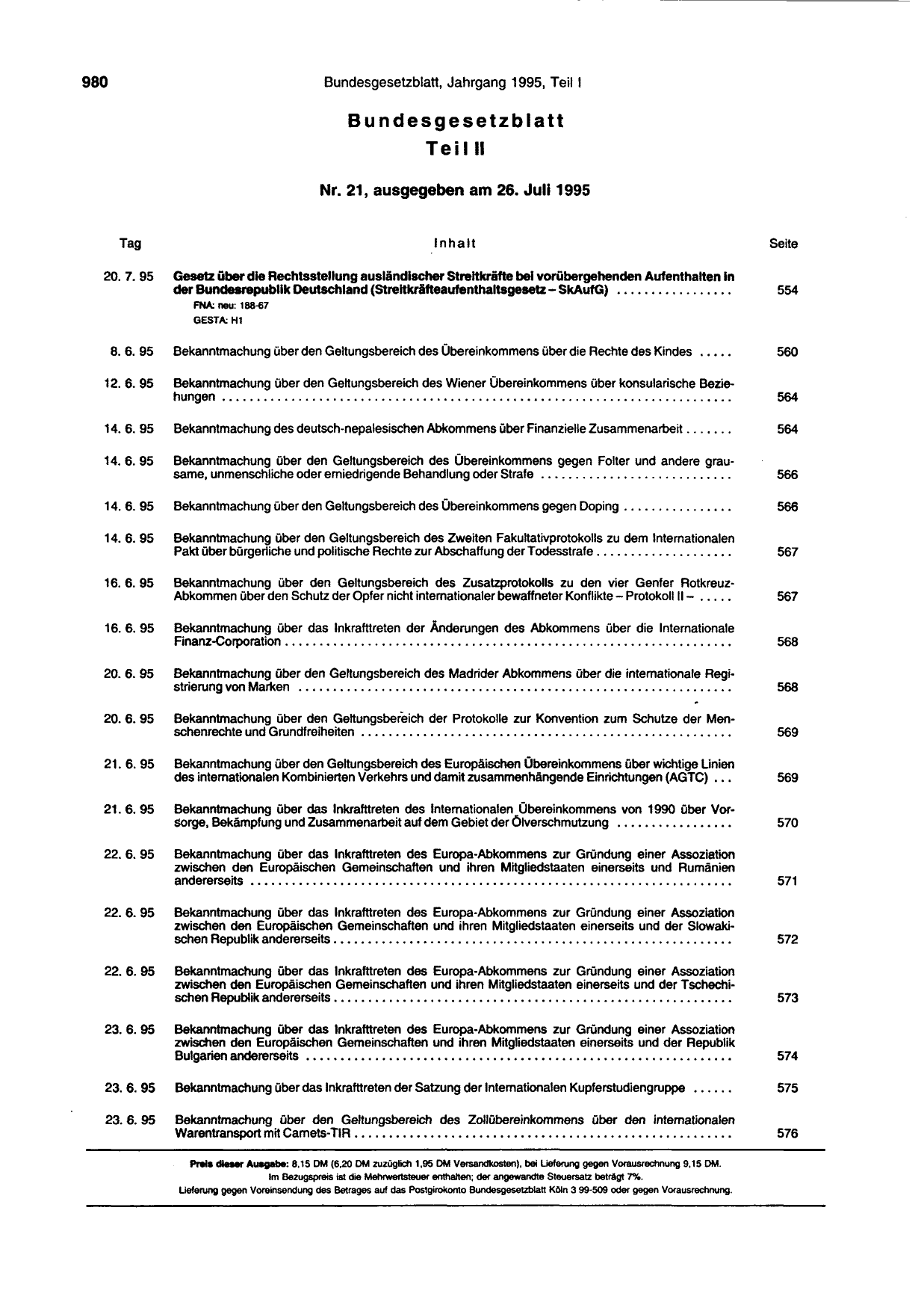BGBl. 1995 — Originalseite als Abbildung