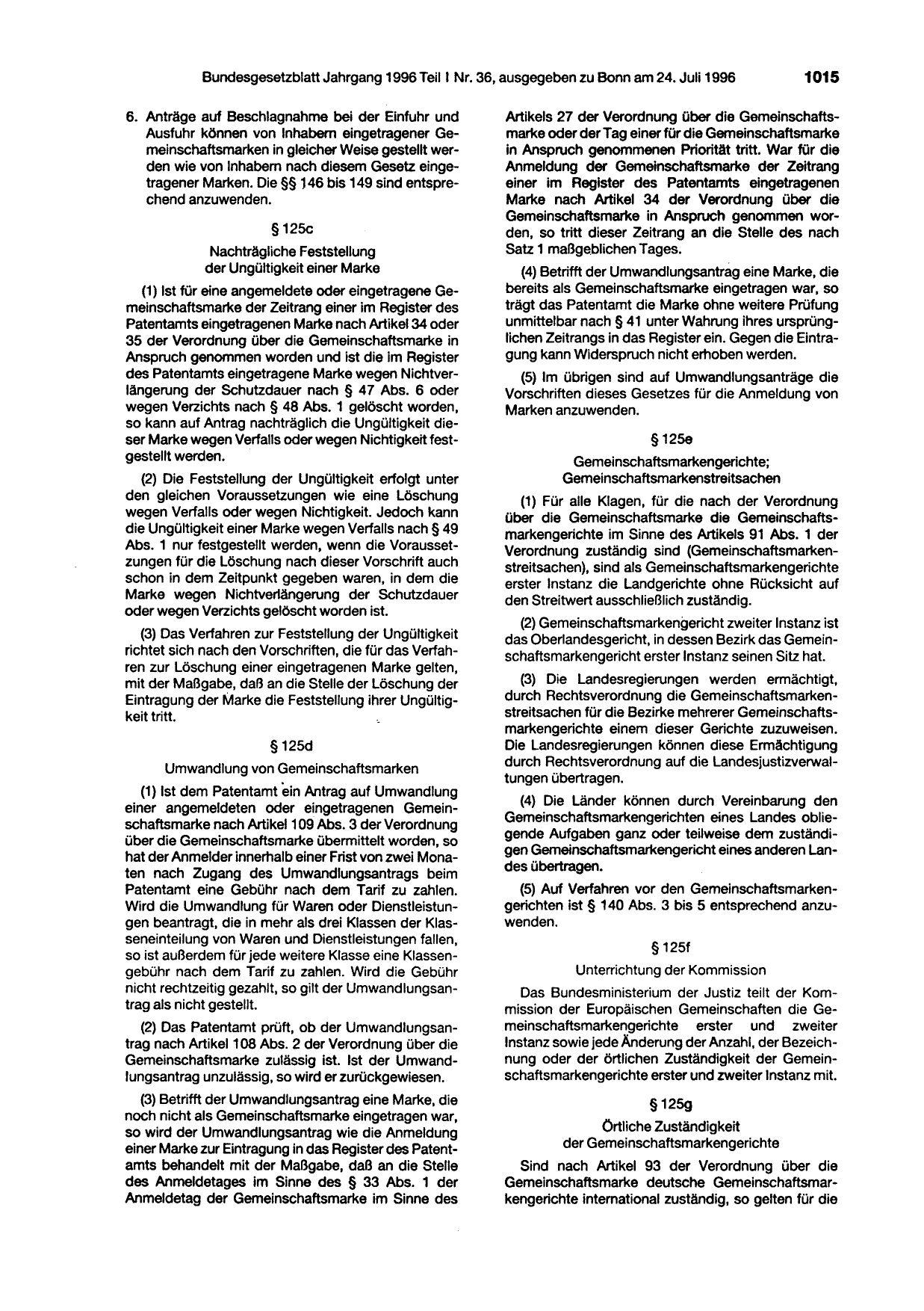 BGBl. 1996, Seite 1015 — Originalseite als Abbildung