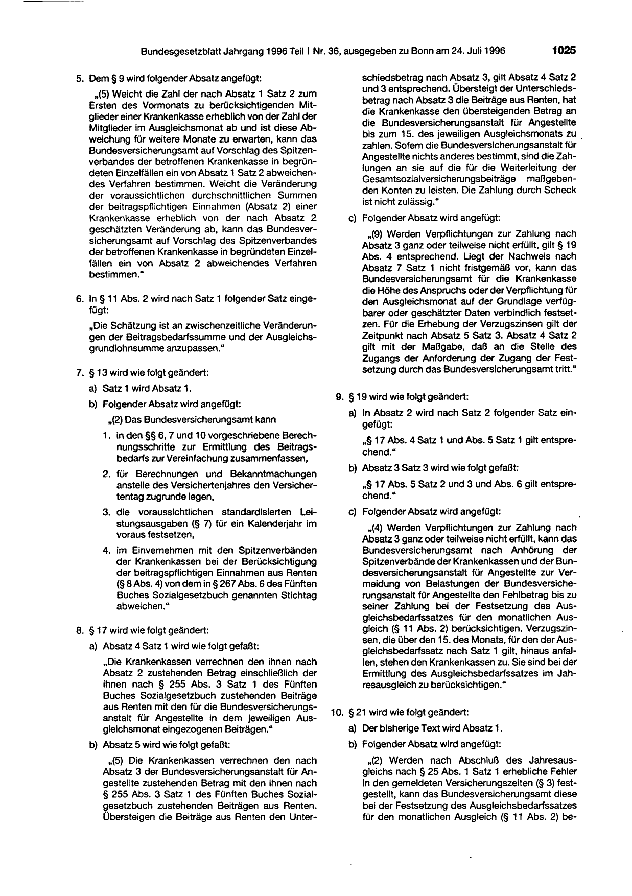 BGBl. 1996, Seite 1025 — Originalseite als Abbildung
