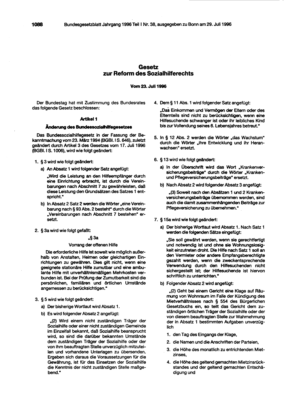 BGBl. 1996, Seite 1088 — Originalseite als Abbildung