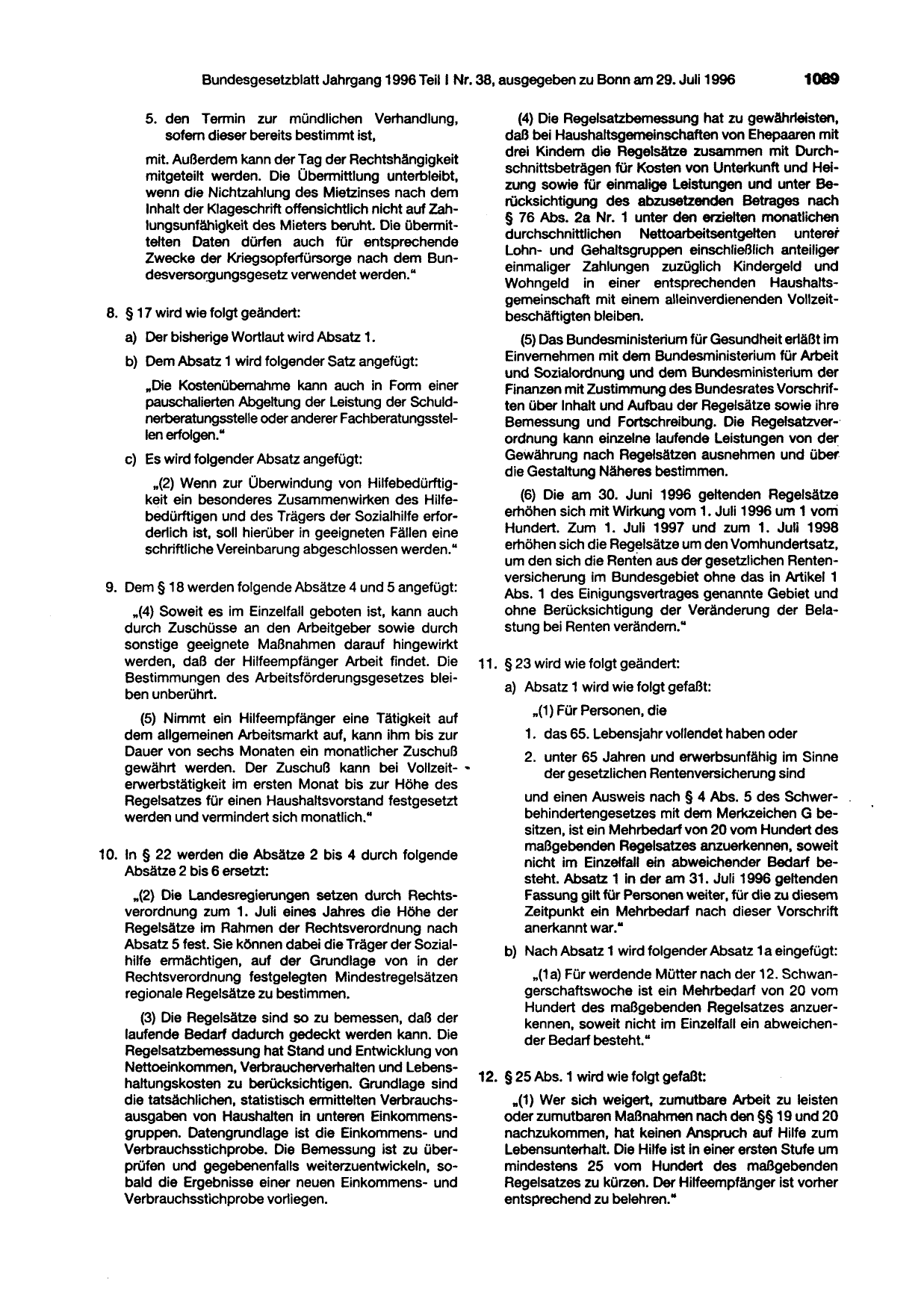 BGBl. 1996, Seite 1089 — Originalseite als Abbildung