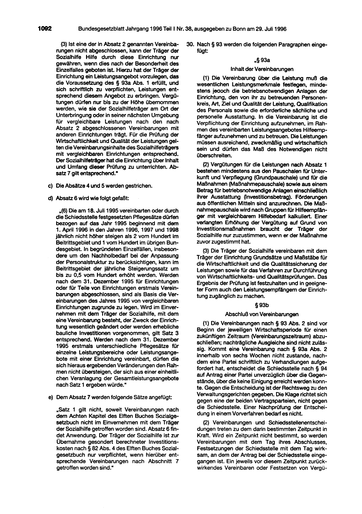 BGBl. 1996, Seite 1092 — Originalseite als Abbildung