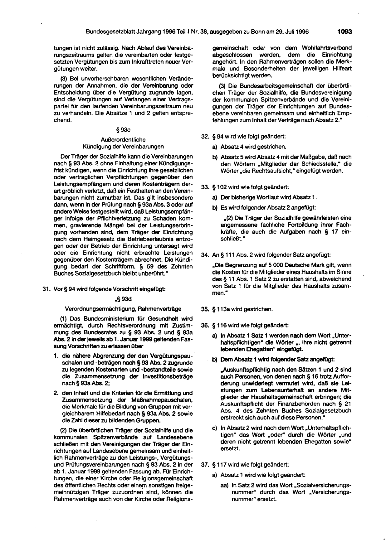 BGBl. 1996, Seite 1093 — Originalseite als Abbildung
