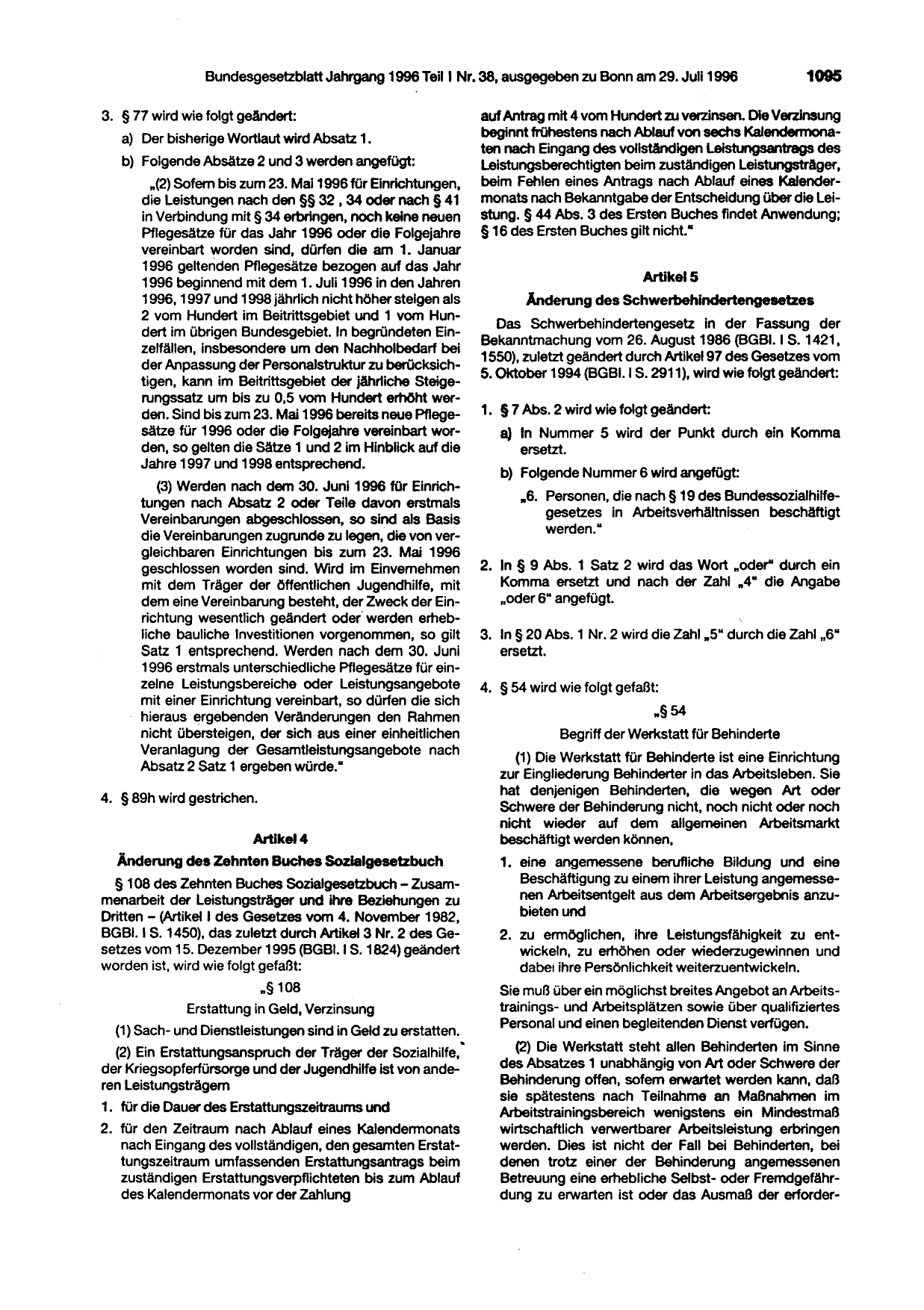 BGBl. 1996, Seite 1095 — Originalseite als Abbildung