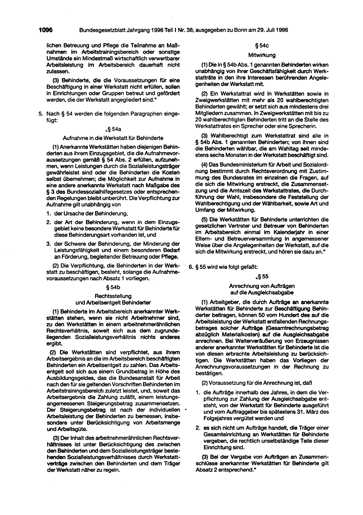 BGBl. 1996, Seite 1096 — Originalseite als Abbildung