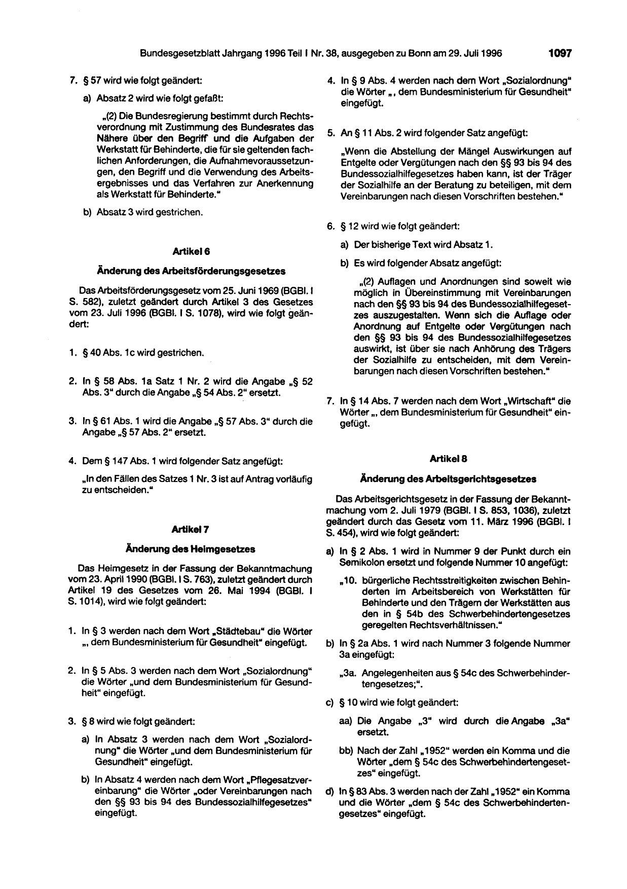 BGBl. 1996, Seite 1097 — Originalseite als Abbildung