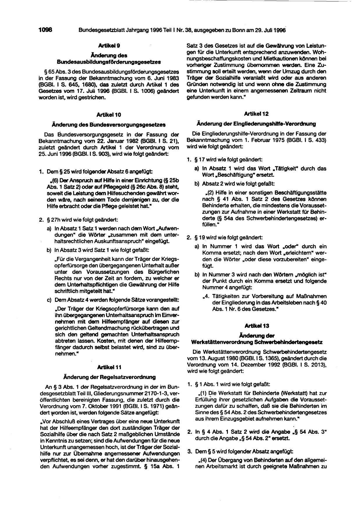 BGBl. 1996, Seite 1098 — Originalseite als Abbildung