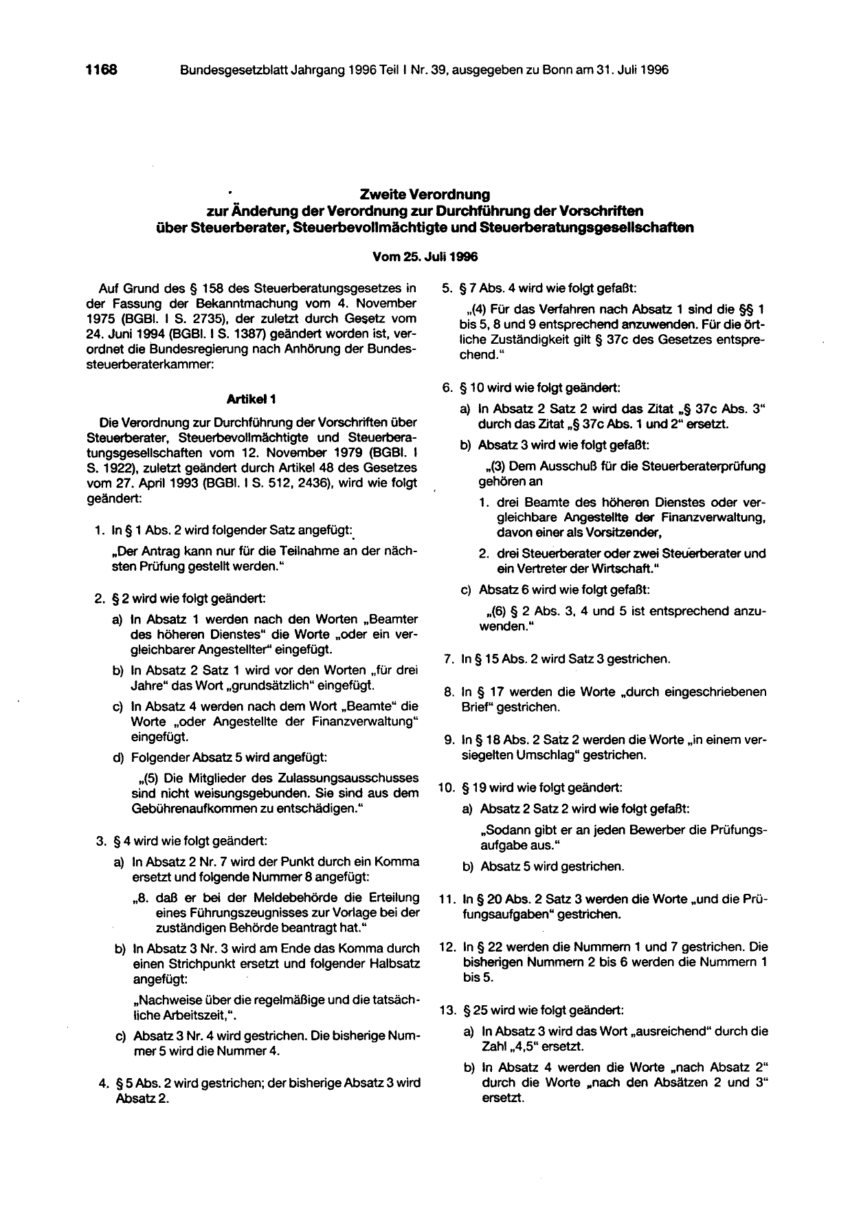 BGBl. 1996, Seite 1168 — Originalseite als Abbildung