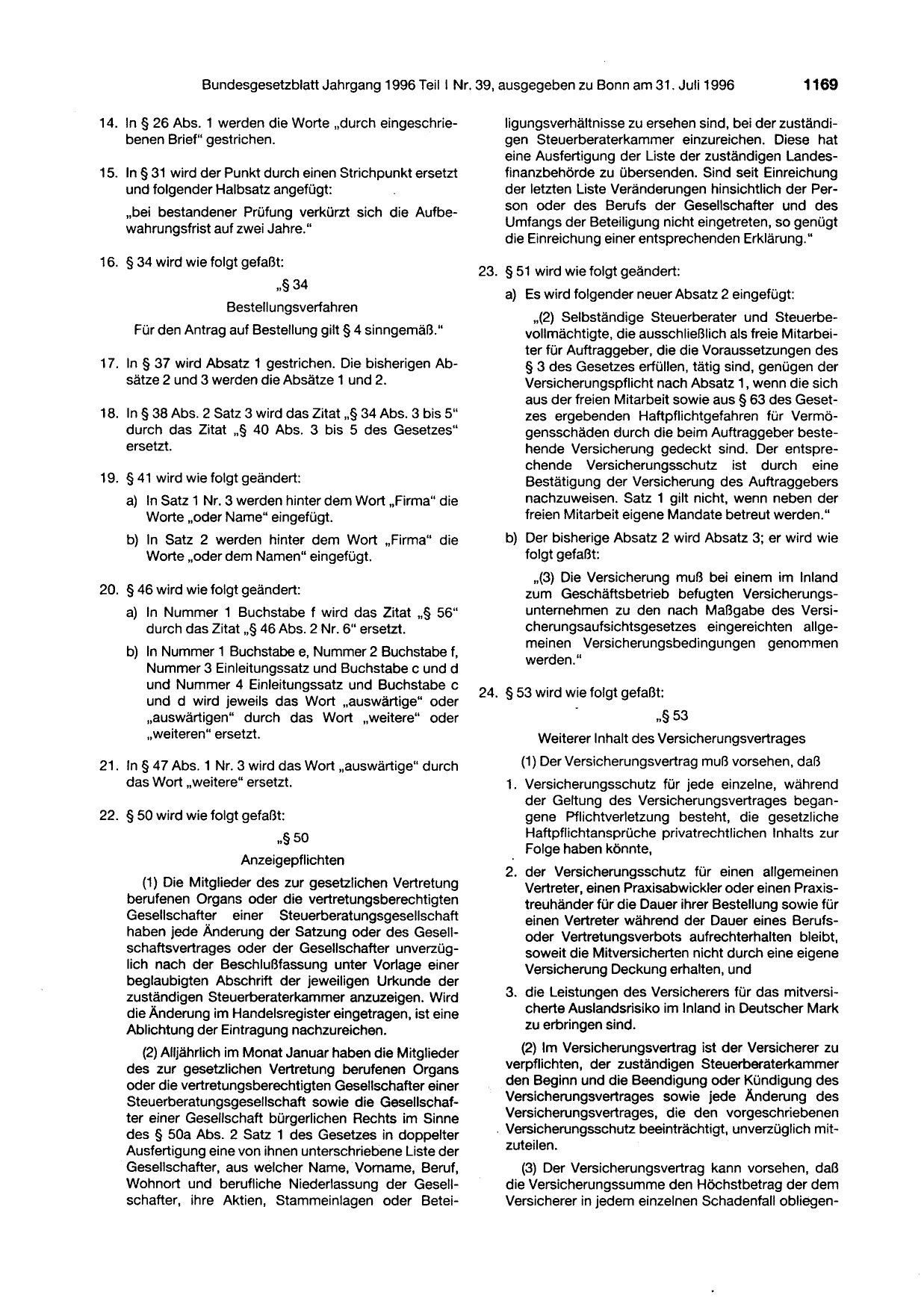 BGBl. 1996, Seite 1169 — Originalseite als Abbildung