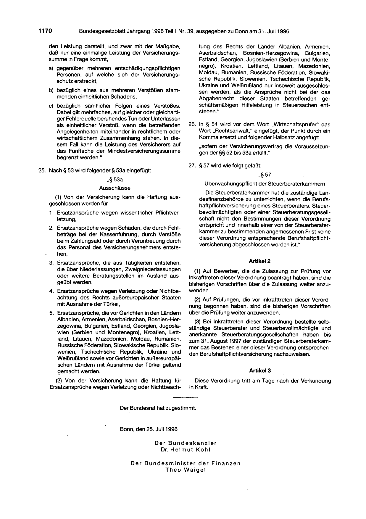 BGBl. 1996, Seite 1170 — Originalseite als Abbildung