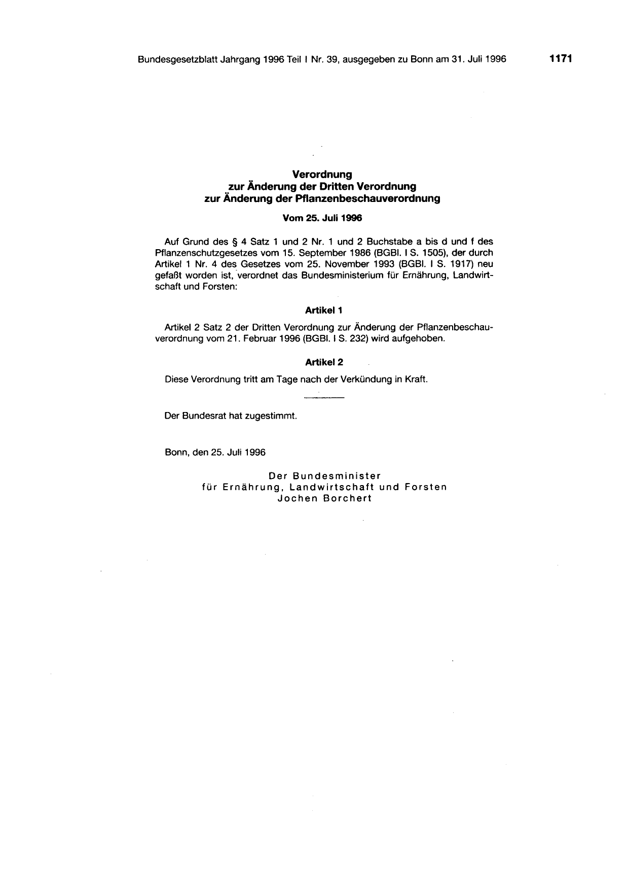 BGBl. 1996, Seite 1171 — Originalseite als Abbildung