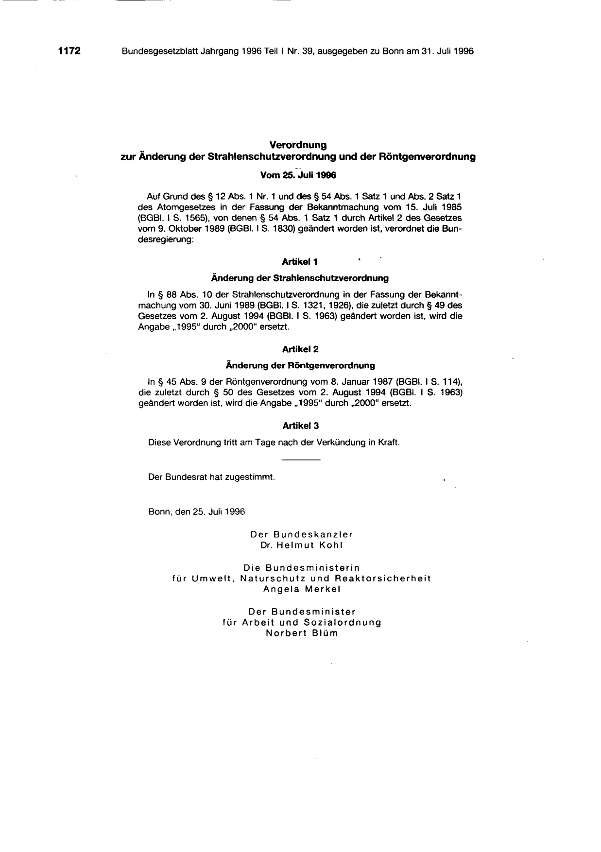 BGBl. 1996, Seite 1172 — Originalseite als Abbildung