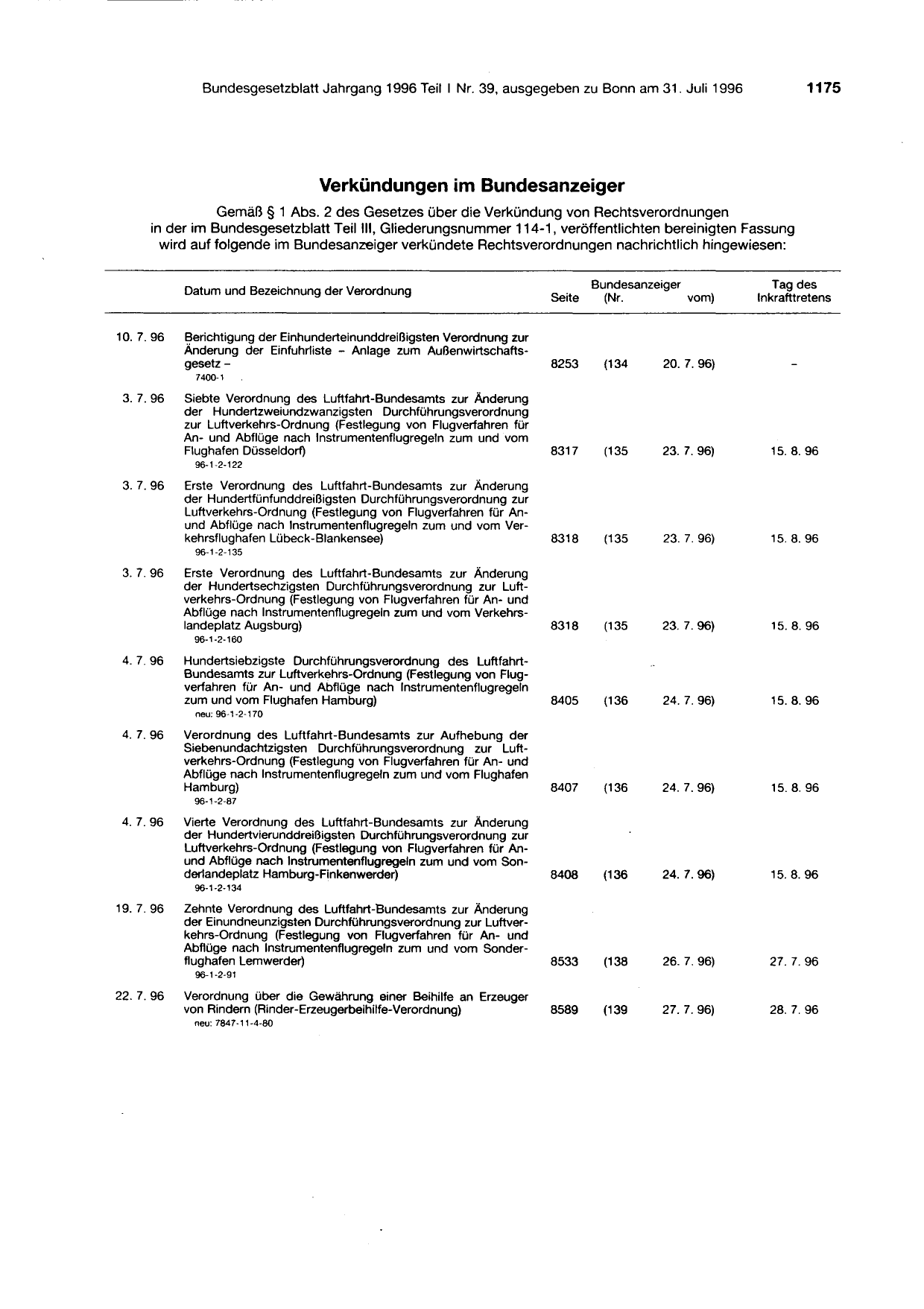 BGBl. 1996, Seite 1175 — Originalseite als Abbildung