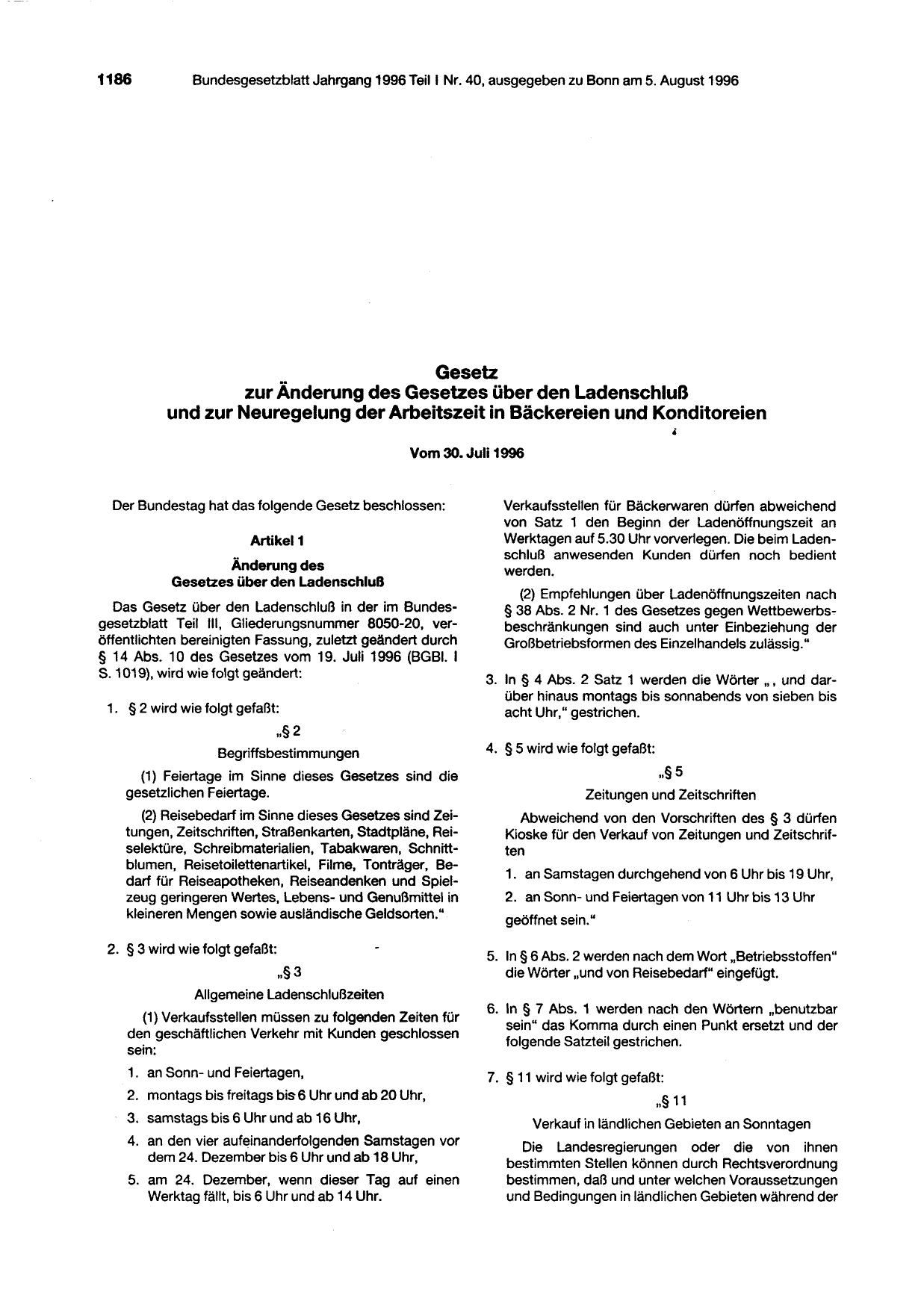 BGBl. 1996, Seite 1186 — Originalseite als Abbildung