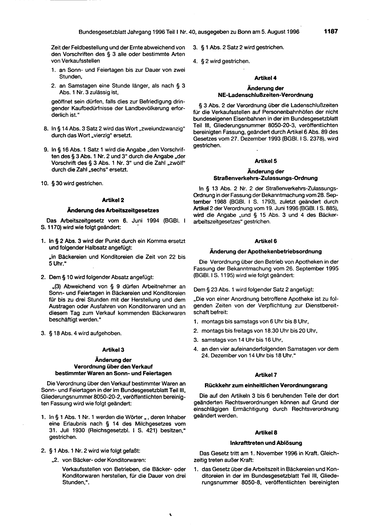 BGBl. 1996, Seite 1187 — Originalseite als Abbildung