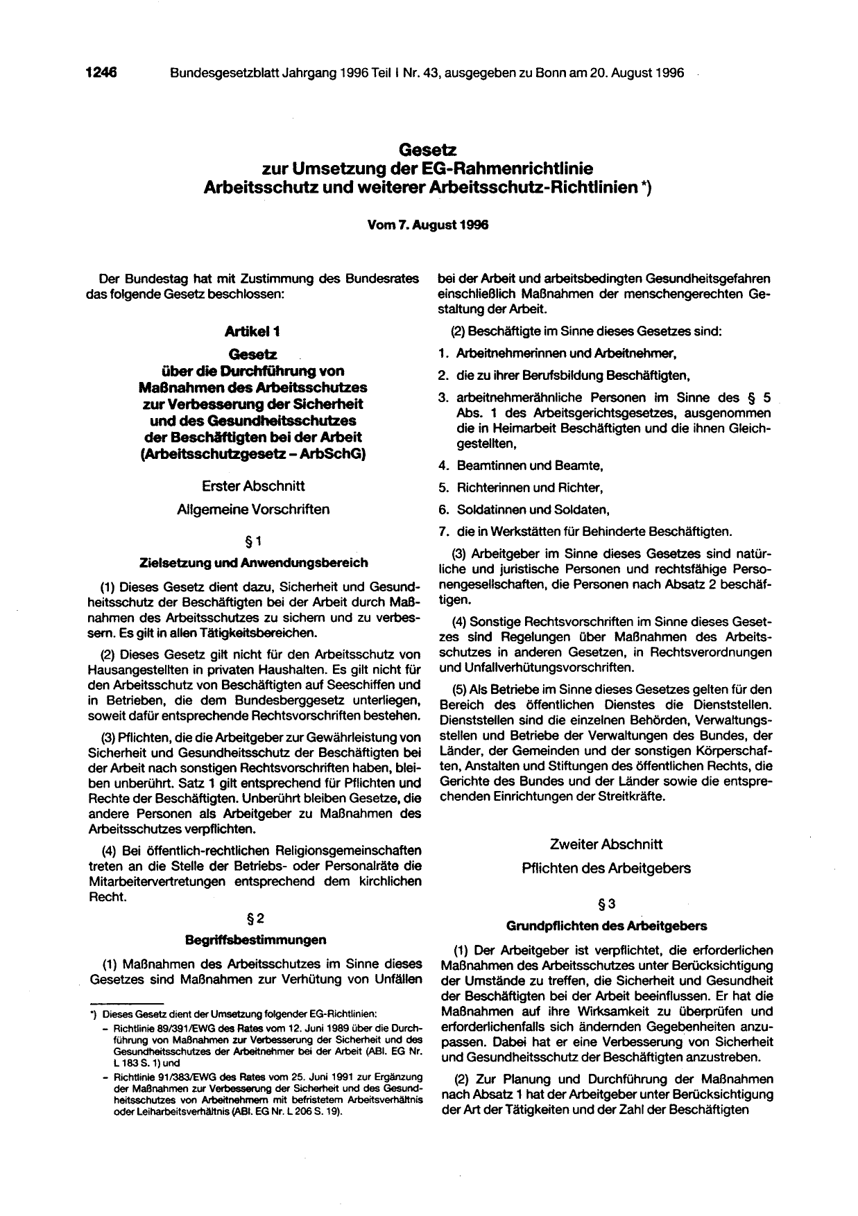 BGBl. 1996, Seite 1246 — Originalseite als Abbildung