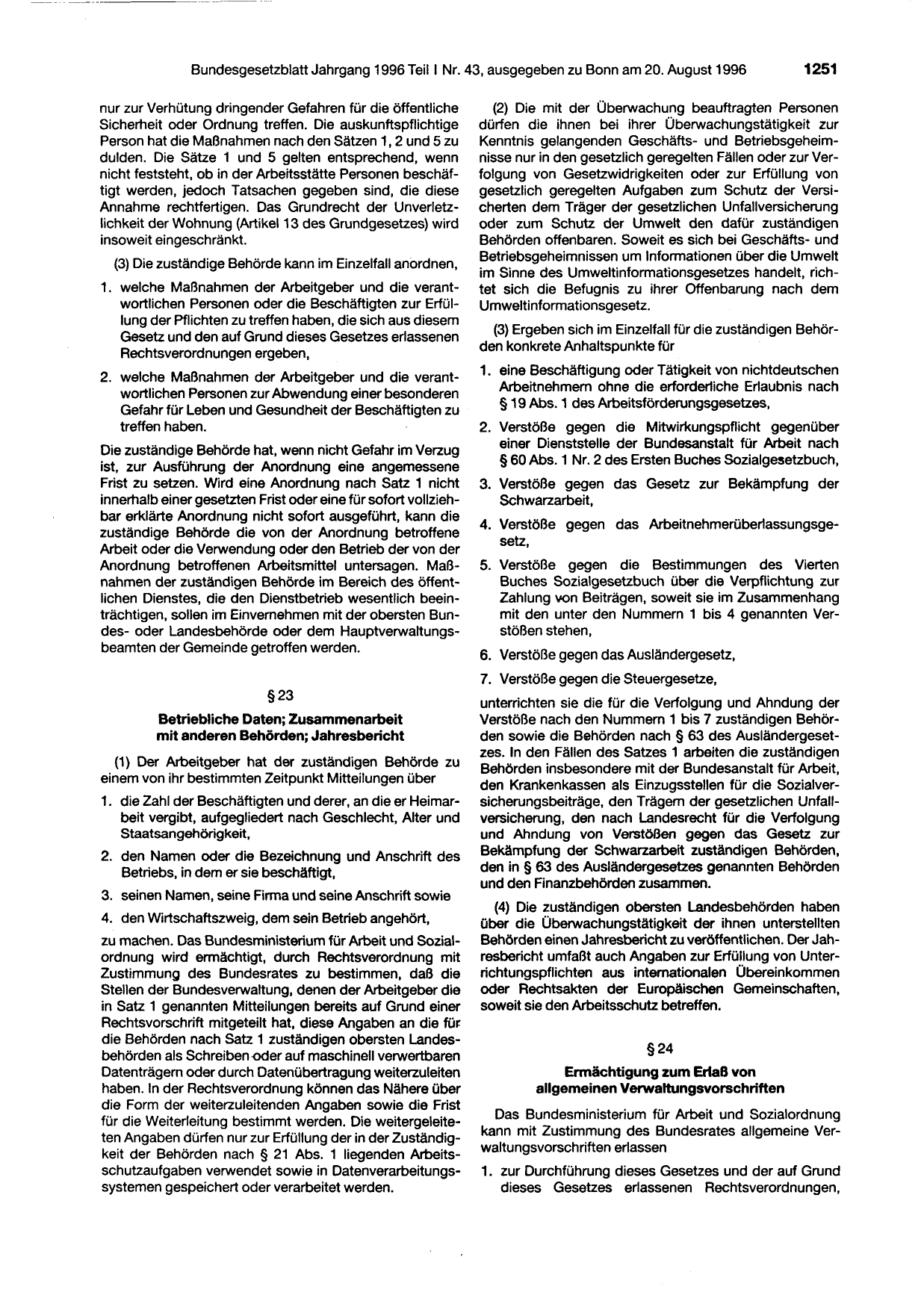 BGBl. 1996, Seite 1251 — Originalseite als Abbildung