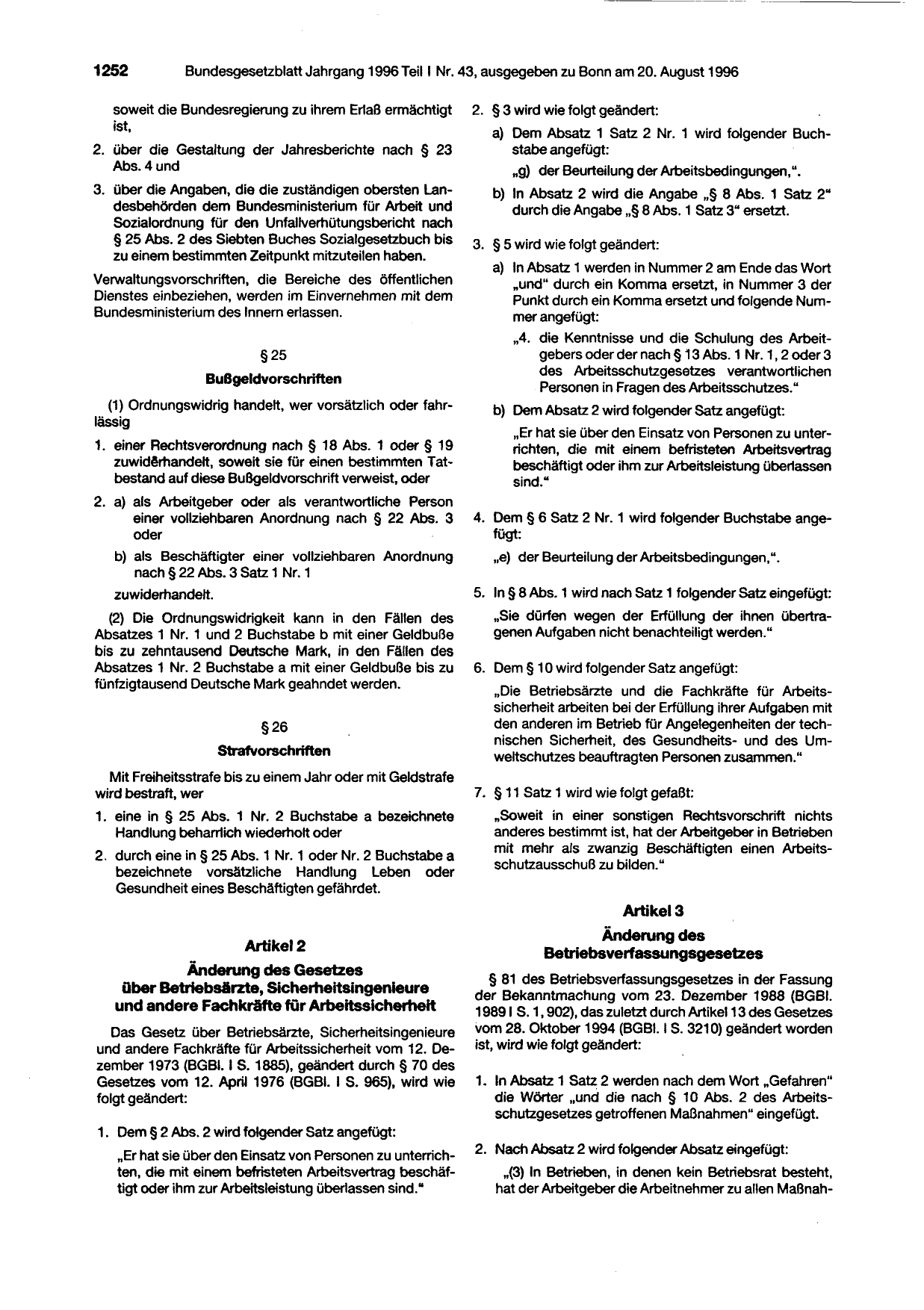 BGBl. 1996, Seite 1252 — Originalseite als Abbildung