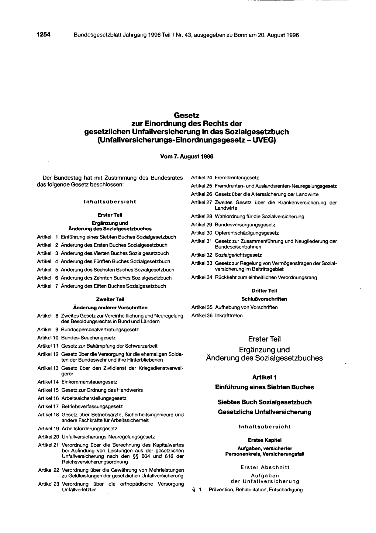 BGBl. 1996, Seite 1254 — Originalseite als Abbildung