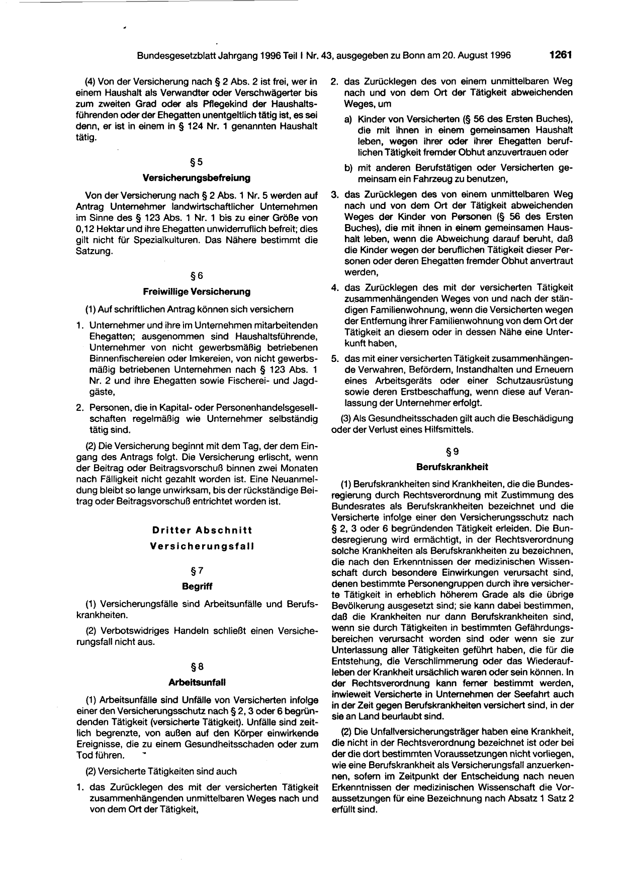 BGBl. 1996, Seite 1261 — Originalseite als Abbildung