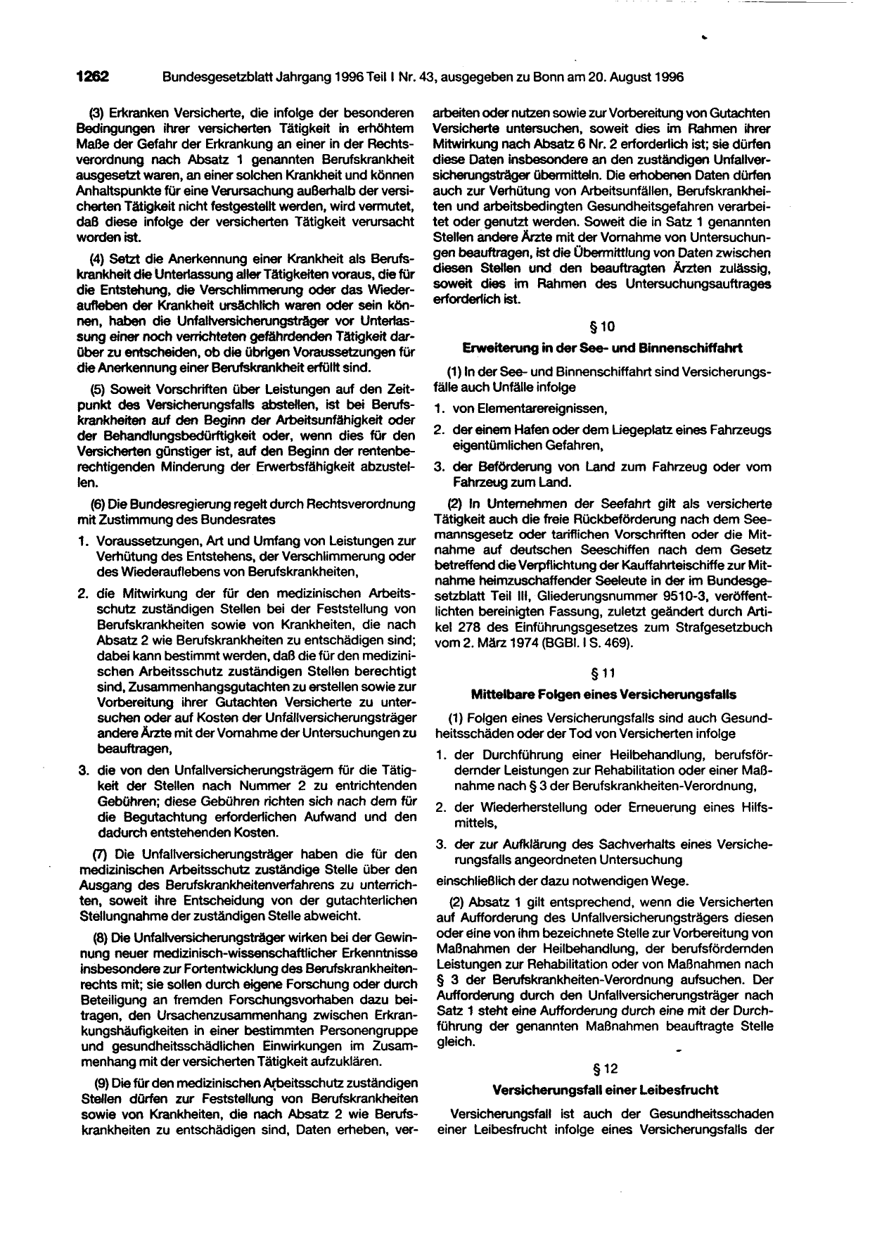 BGBl. 1996, Seite 1262 — Originalseite als Abbildung