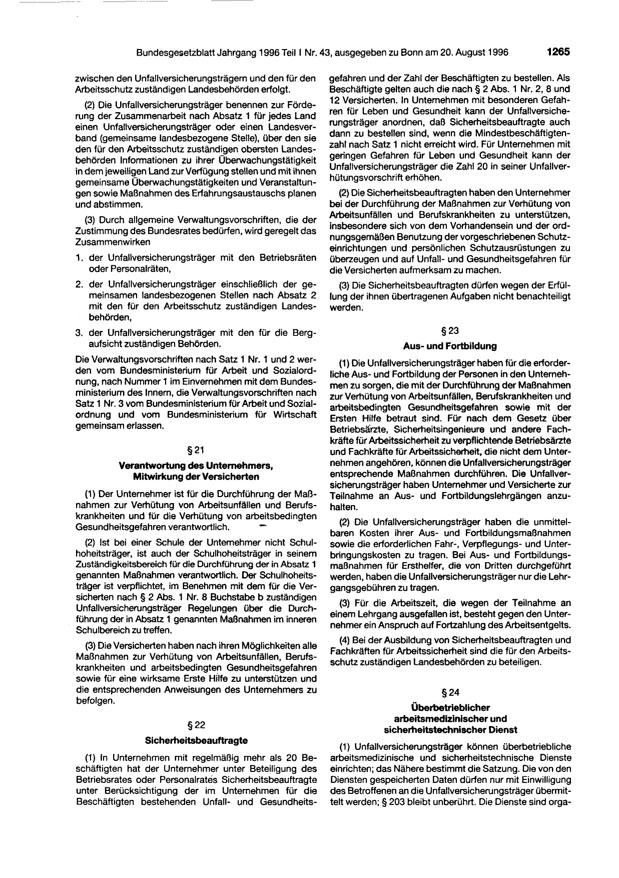 BGBl. 1996, Seite 1265 — Originalseite als Abbildung