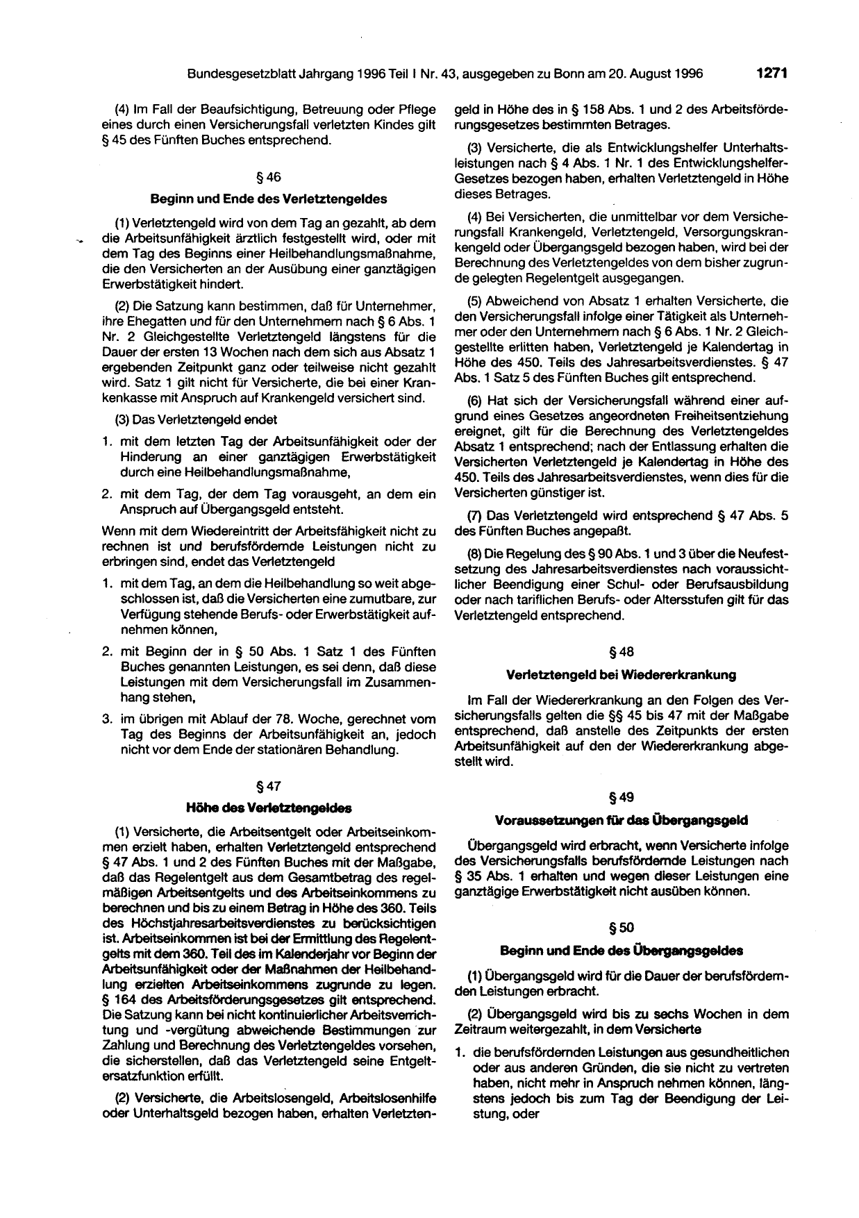 BGBl. 1996, Seite 1271 — Originalseite als Abbildung