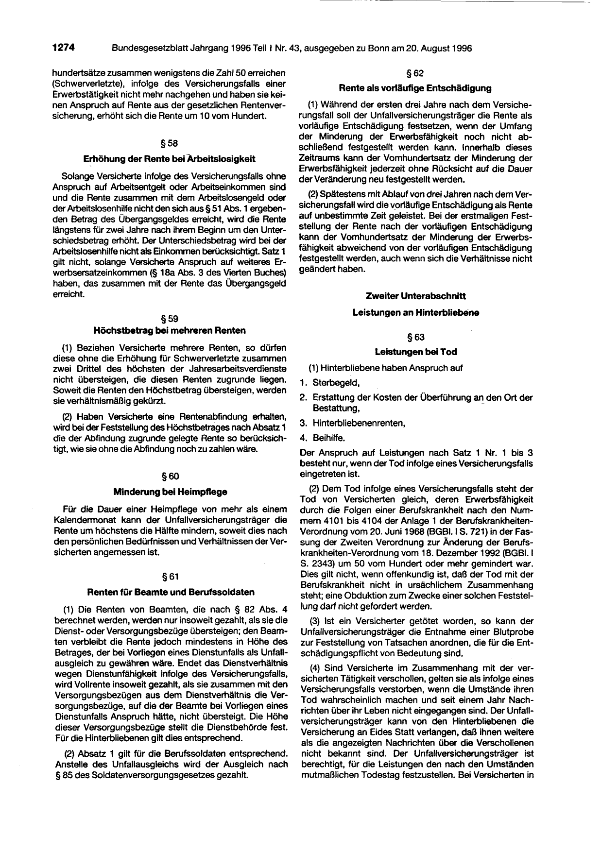 BGBl. 1996, Seite 1274 — Originalseite als Abbildung