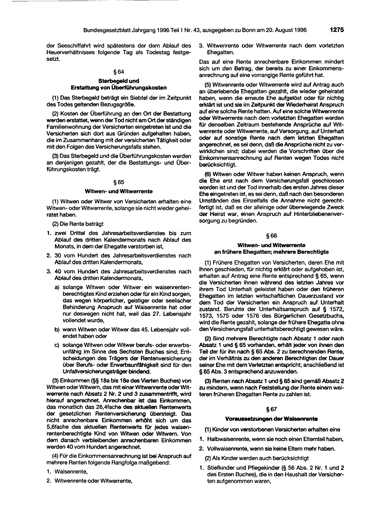 BGBl. 1996, Seite 1275 — Originalseite als Abbildung