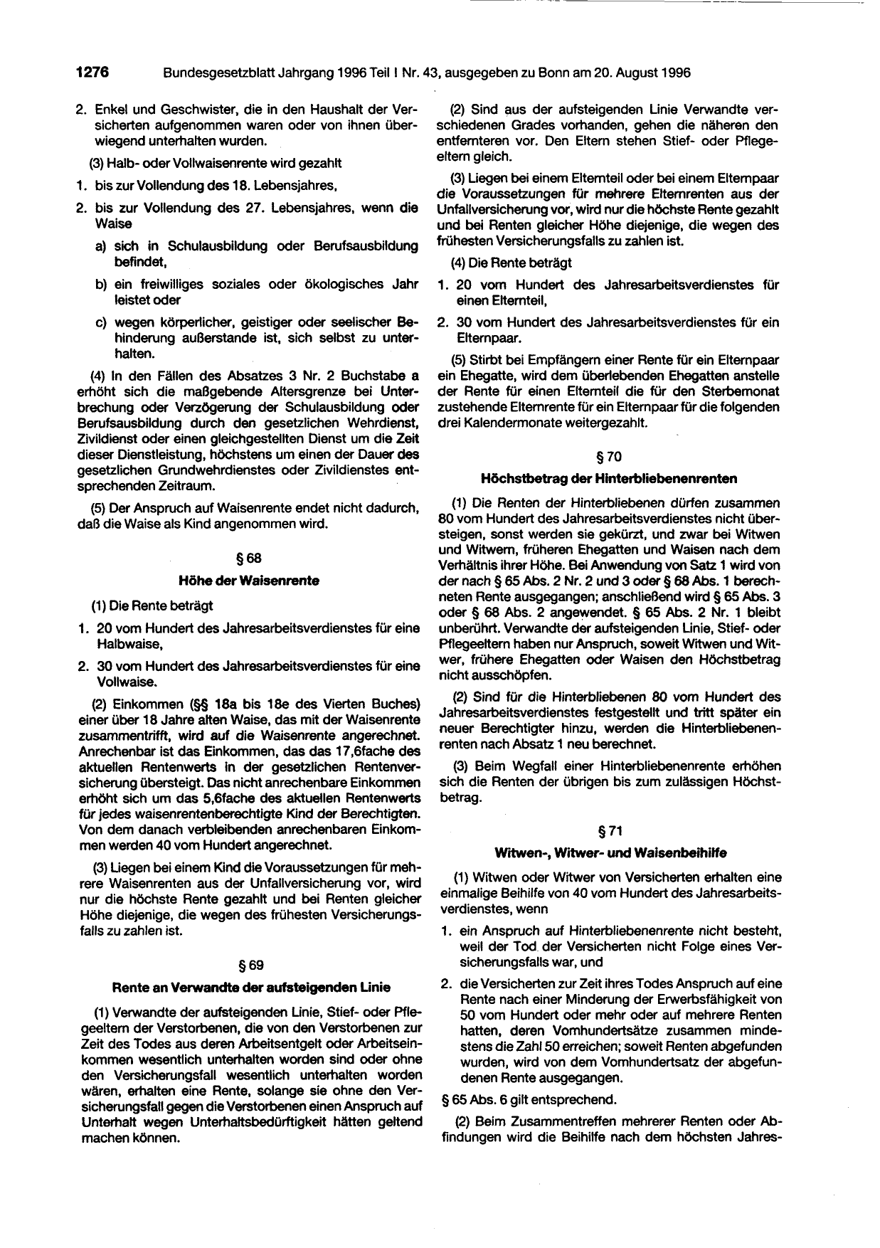 BGBl. 1996, Seite 1276 — Originalseite als Abbildung