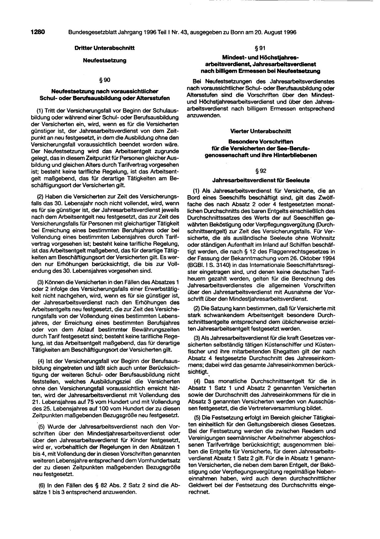 BGBl. 1996, Seite 1280 — Originalseite als Abbildung