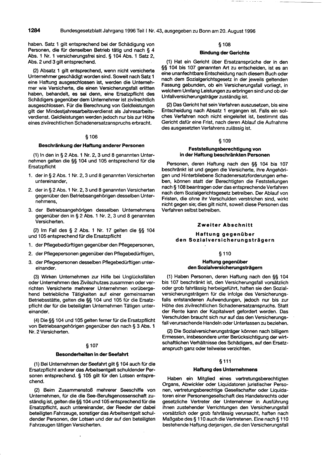 BGBl. 1996, Seite 1284 — Originalseite als Abbildung