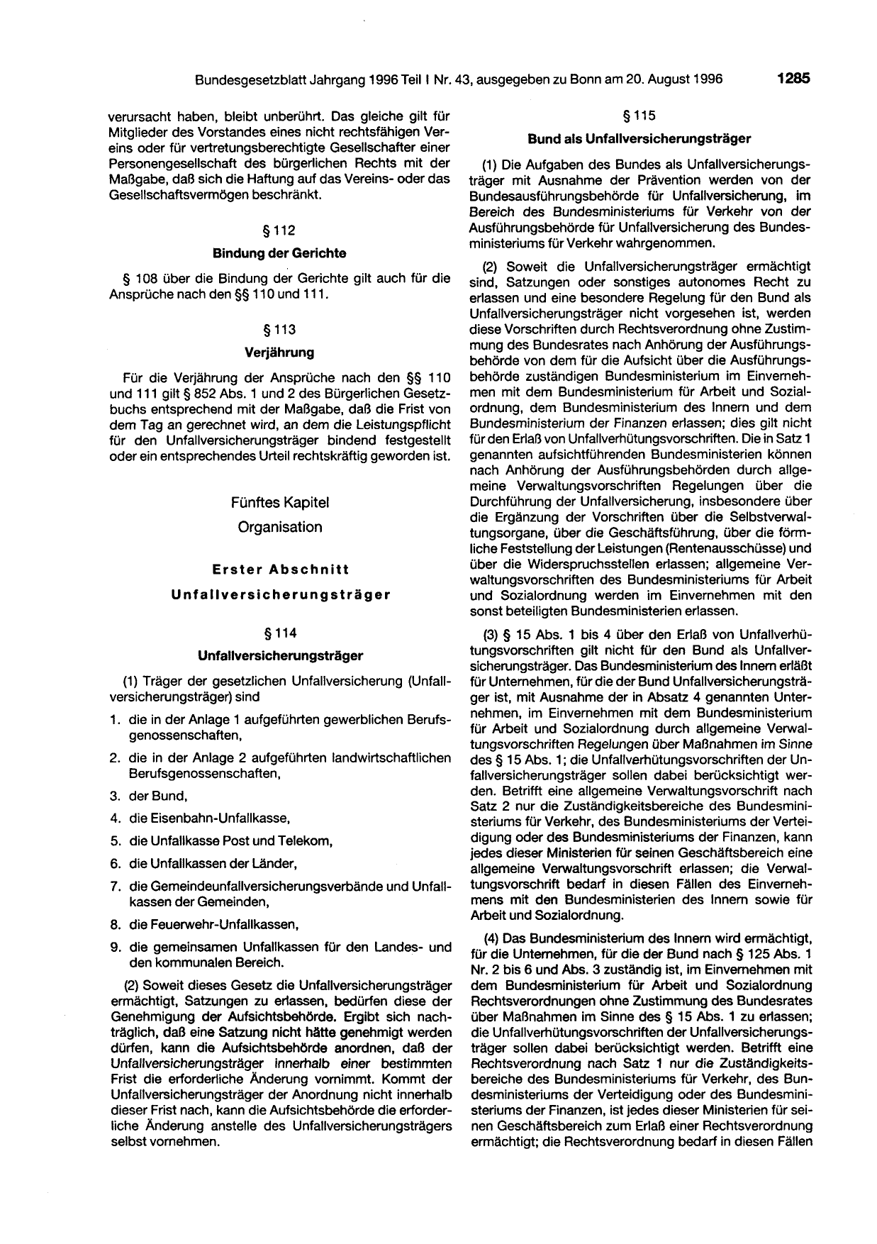 BGBl. 1996, Seite 1285 — Originalseite als Abbildung