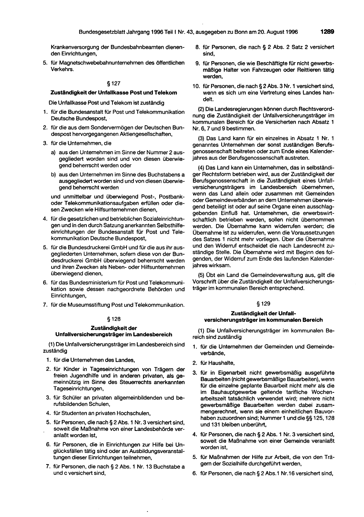 BGBl. 1996, Seite 1289 — Originalseite als Abbildung