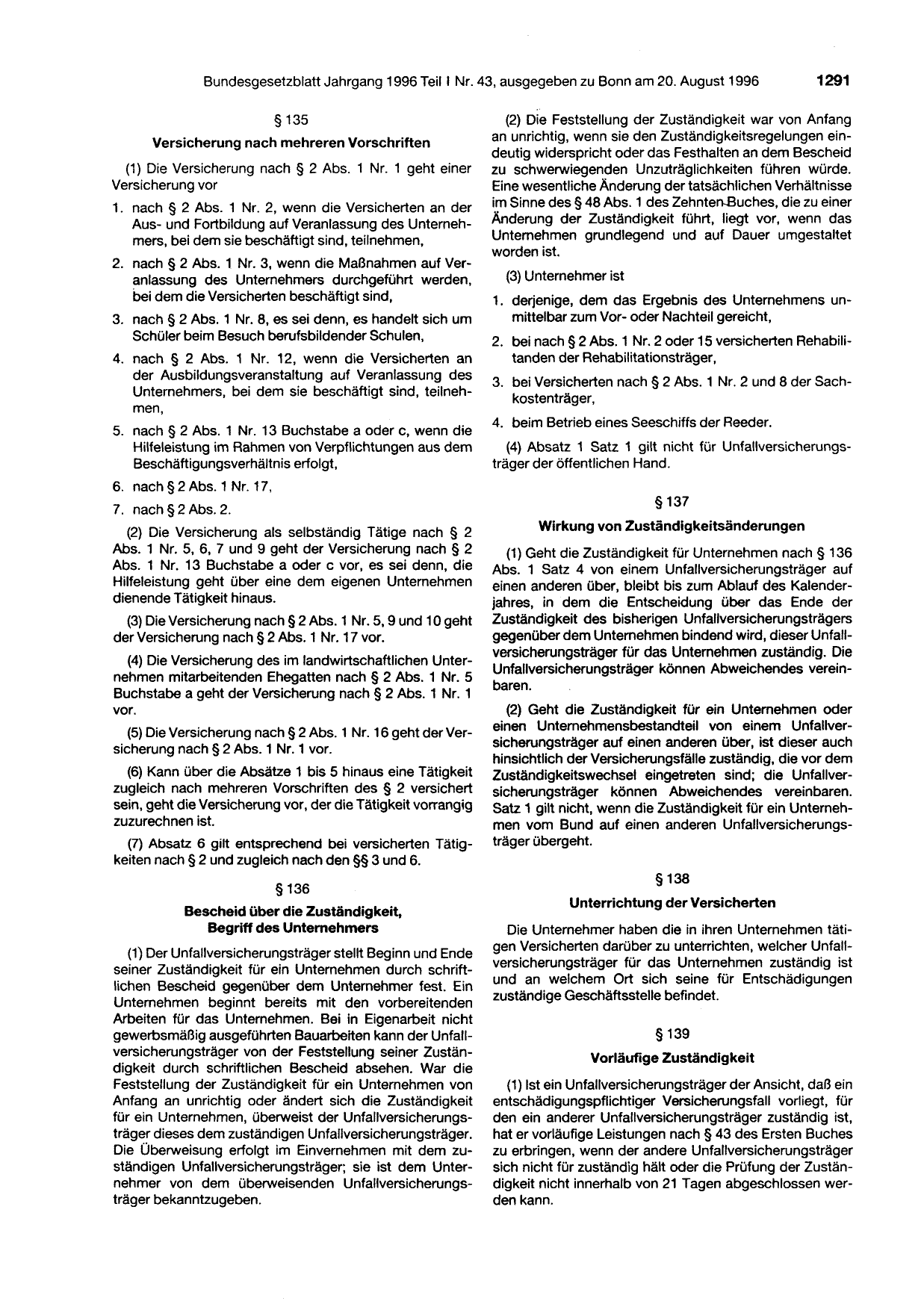 BGBl. 1996, Seite 1291 — Originalseite als Abbildung