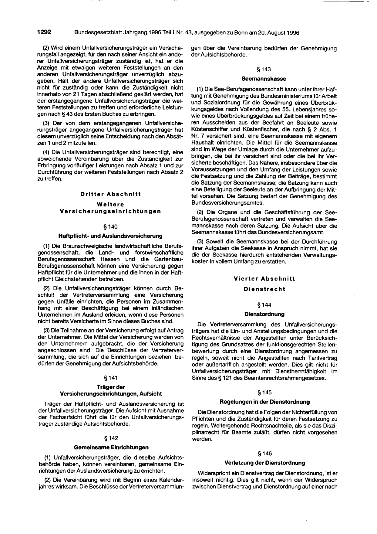 BGBl. 1996, Seite 1292 — Originalseite als Abbildung