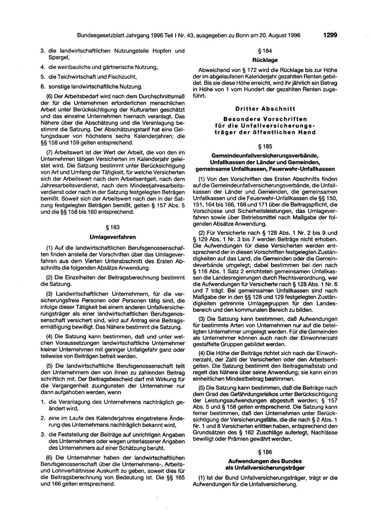 BGBl. 1996, Seite 1299 — Originalseite als Abbildung
