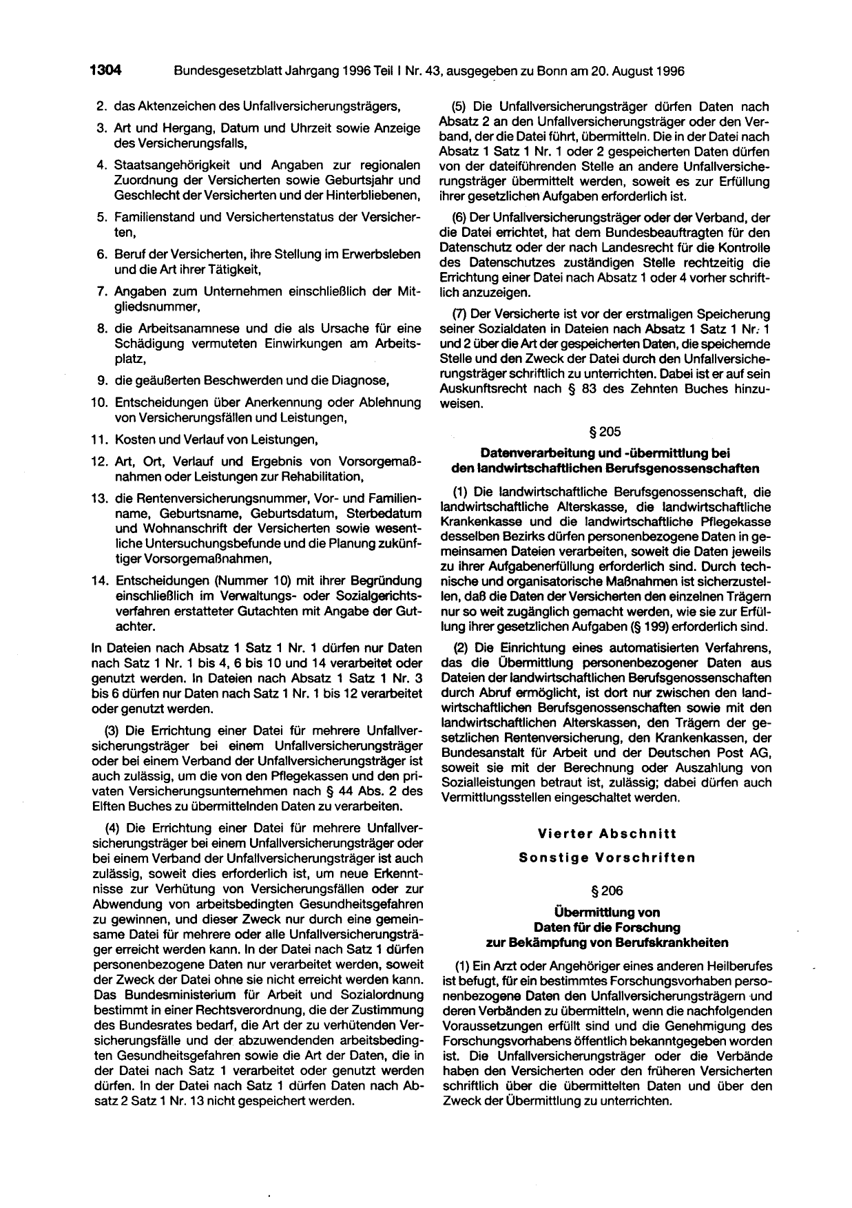 BGBl. 1996, Seite 1304 — Originalseite als Abbildung