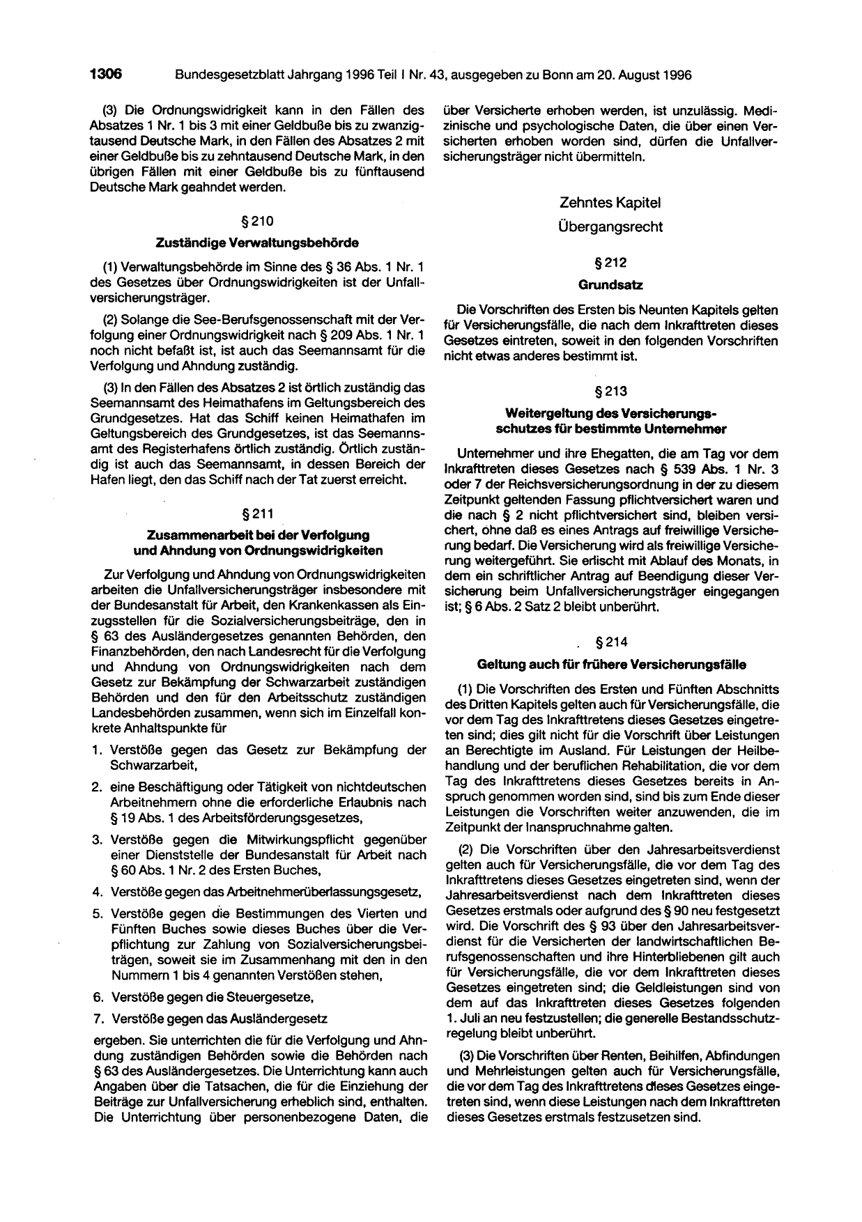BGBl. 1996, Seite 1306 — Originalseite als Abbildung