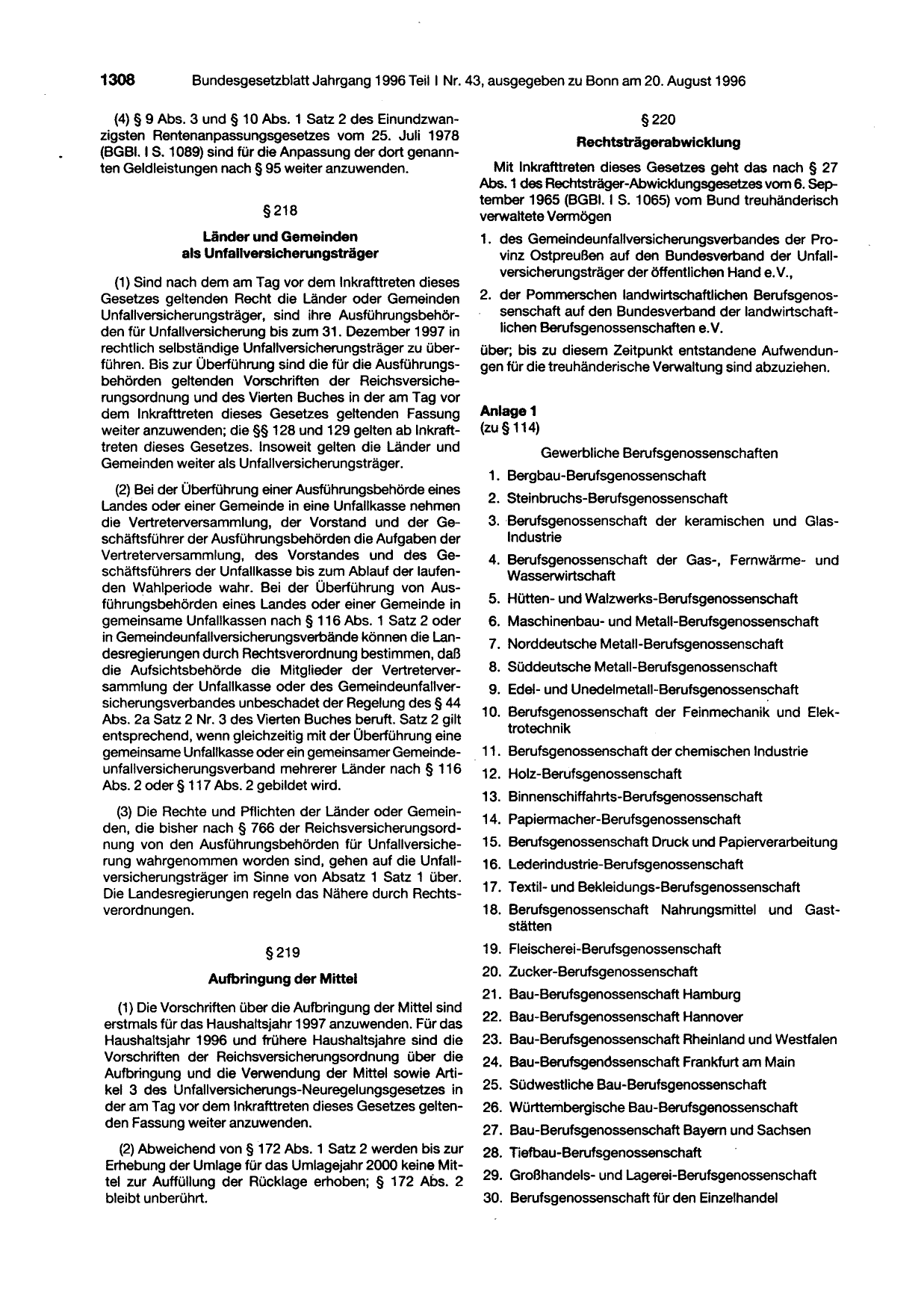 BGBl. 1996, Seite 1308 — Originalseite als Abbildung