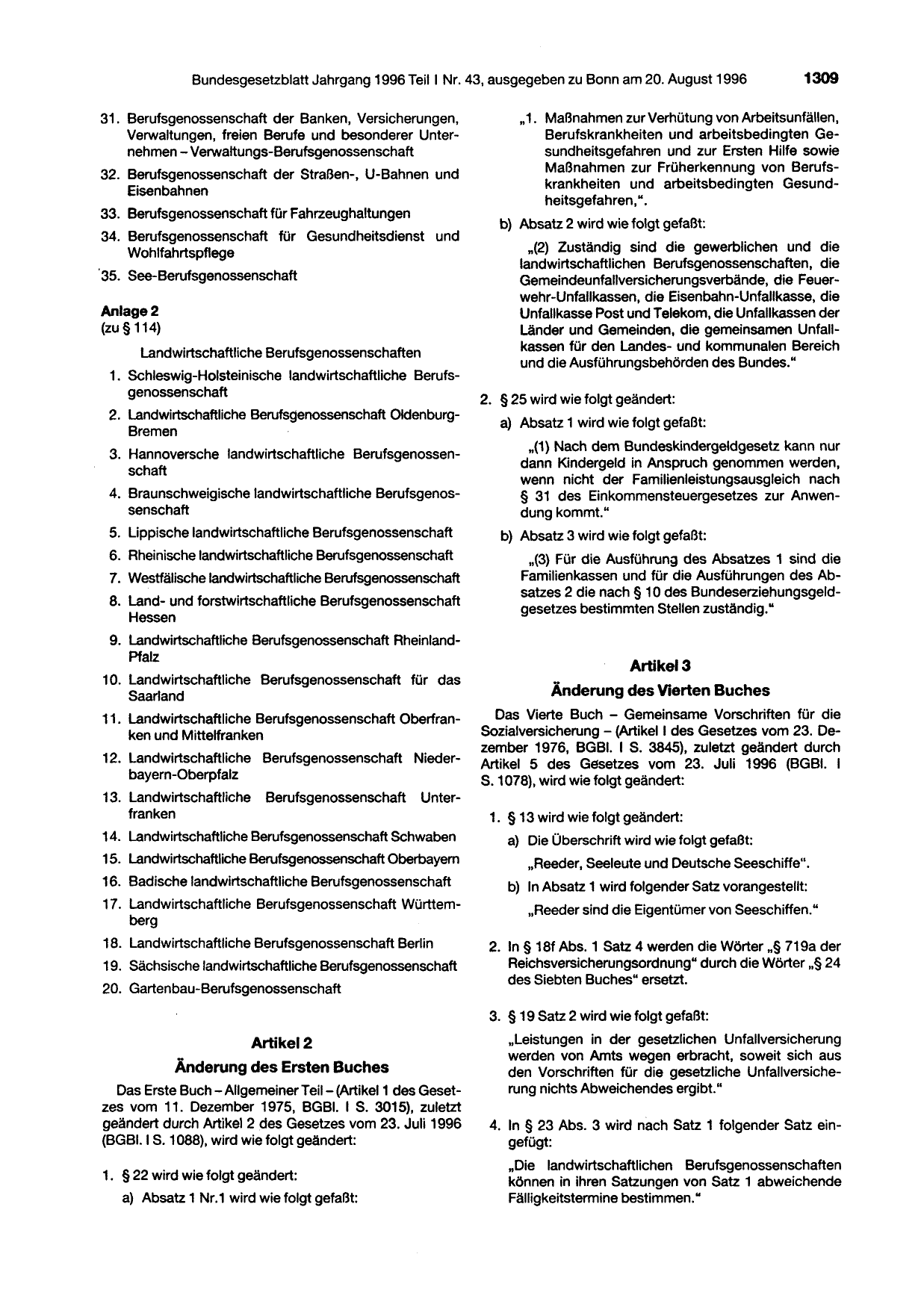 BGBl. 1996, Seite 1309 — Originalseite als Abbildung