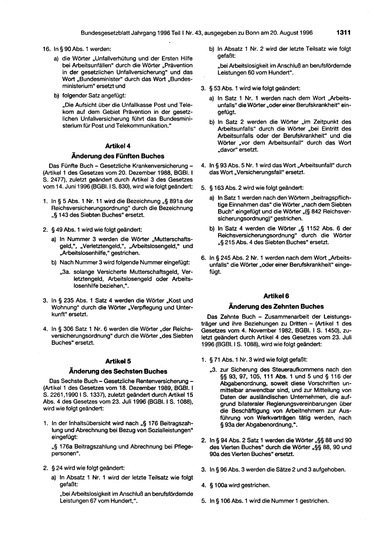 BGBl. 1996, Seite 1311 — Originalseite als Abbildung